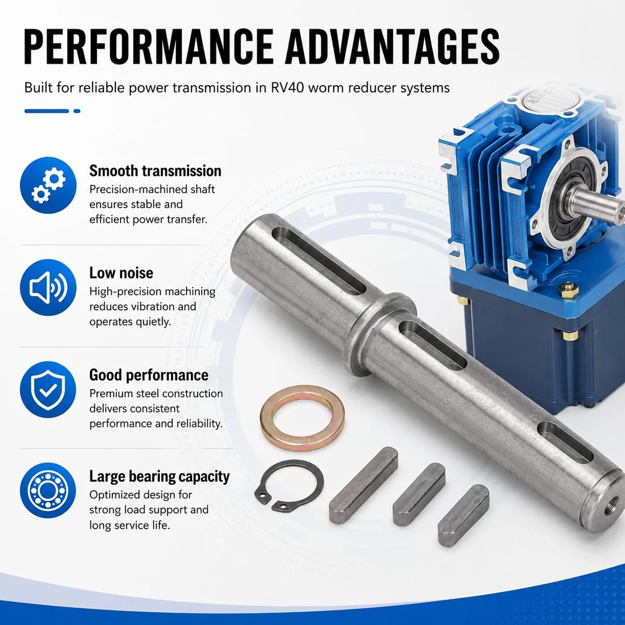Eje de Salida Motor Paso a Paso 18mm 128mm para Reductora Gusano NMRV040 RV040 Nema 34