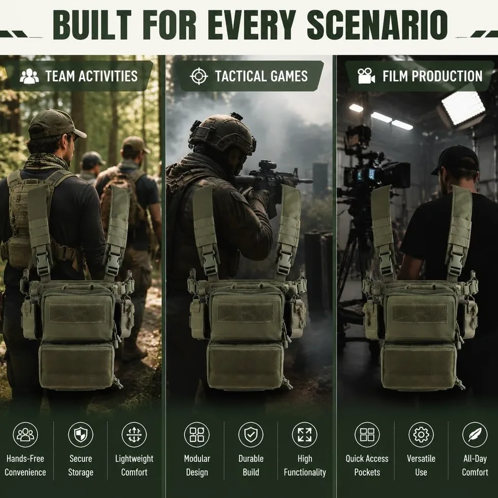 Conjunto De Plataforma Pecho Con Arnés Táctico D3CRM, Sistema Bolsa Modular Gran Capacidad For Actividades Equipo, Airsoft