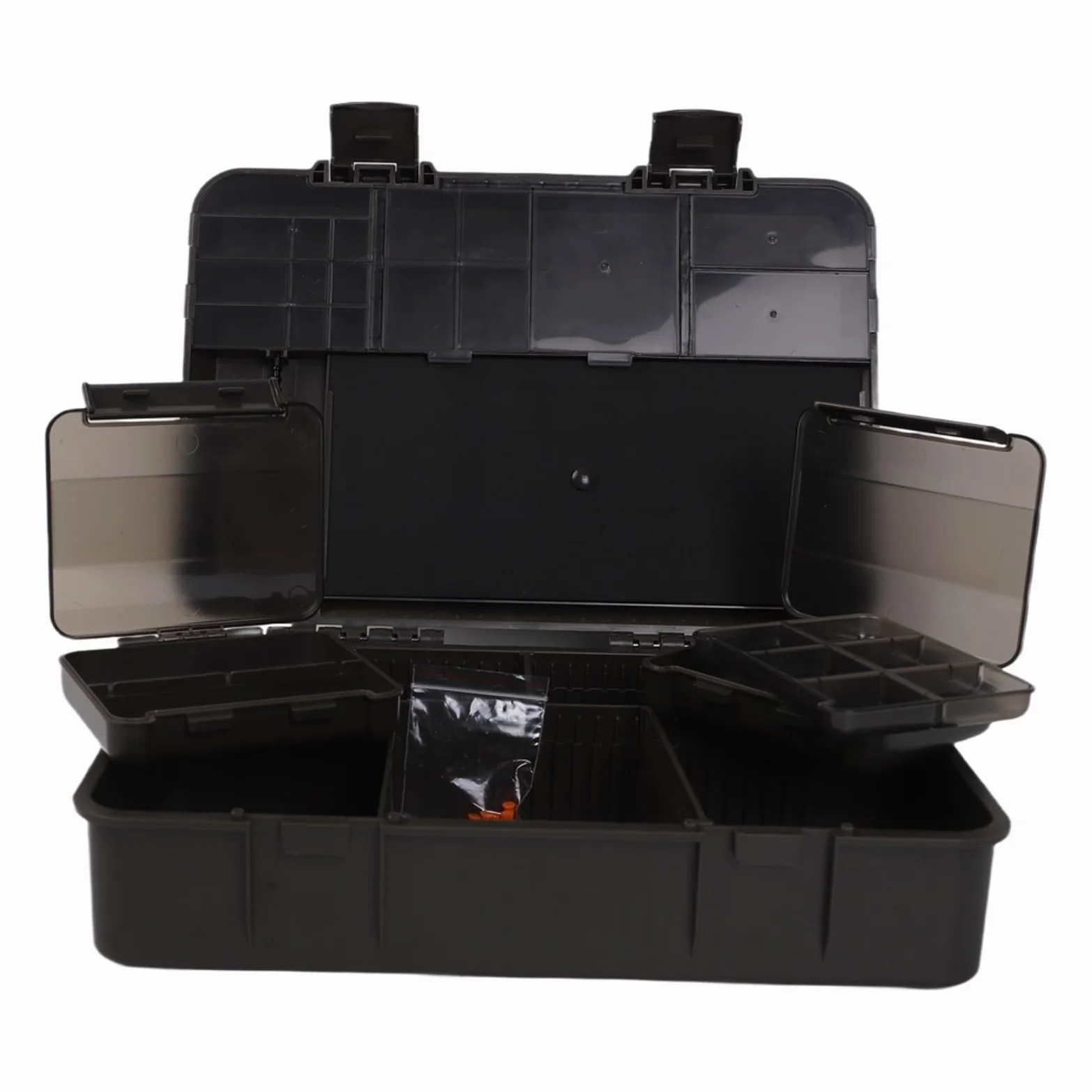Juego de cajas de almacenamiento de pesca de carpas con báscula, 2 + 1 cajas de aparejos, múltiples compartimentos para anzuelos de aparejos, piezas pequeñas, estuche organizador de ABS verde