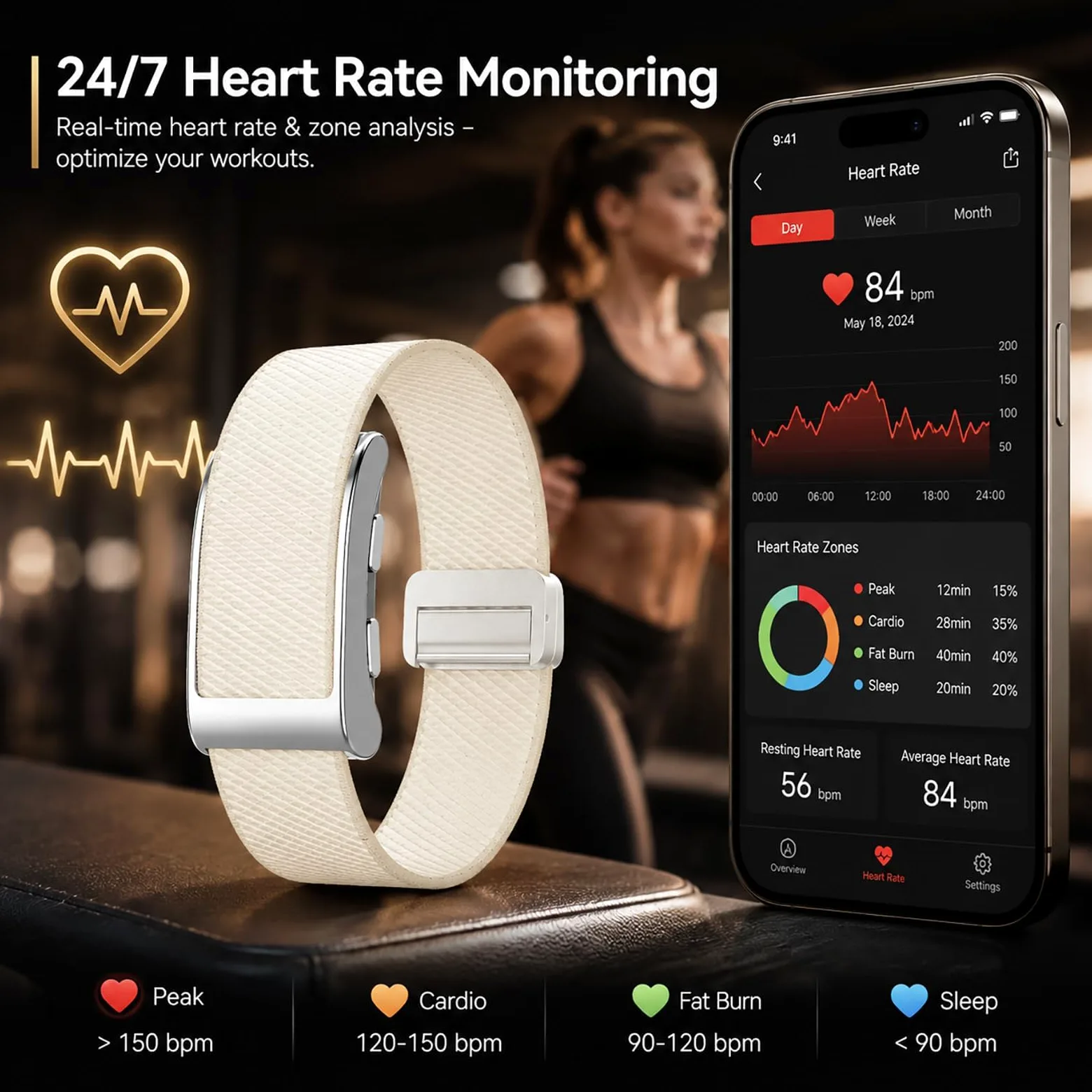 Rastreador de actividad GPS portátil, análisis de salud, monitor de frecuencia cardíaca del sueño, más de 100 modos deportivos, sin pantalla, SOS y detección de caídas, batería de larga duración