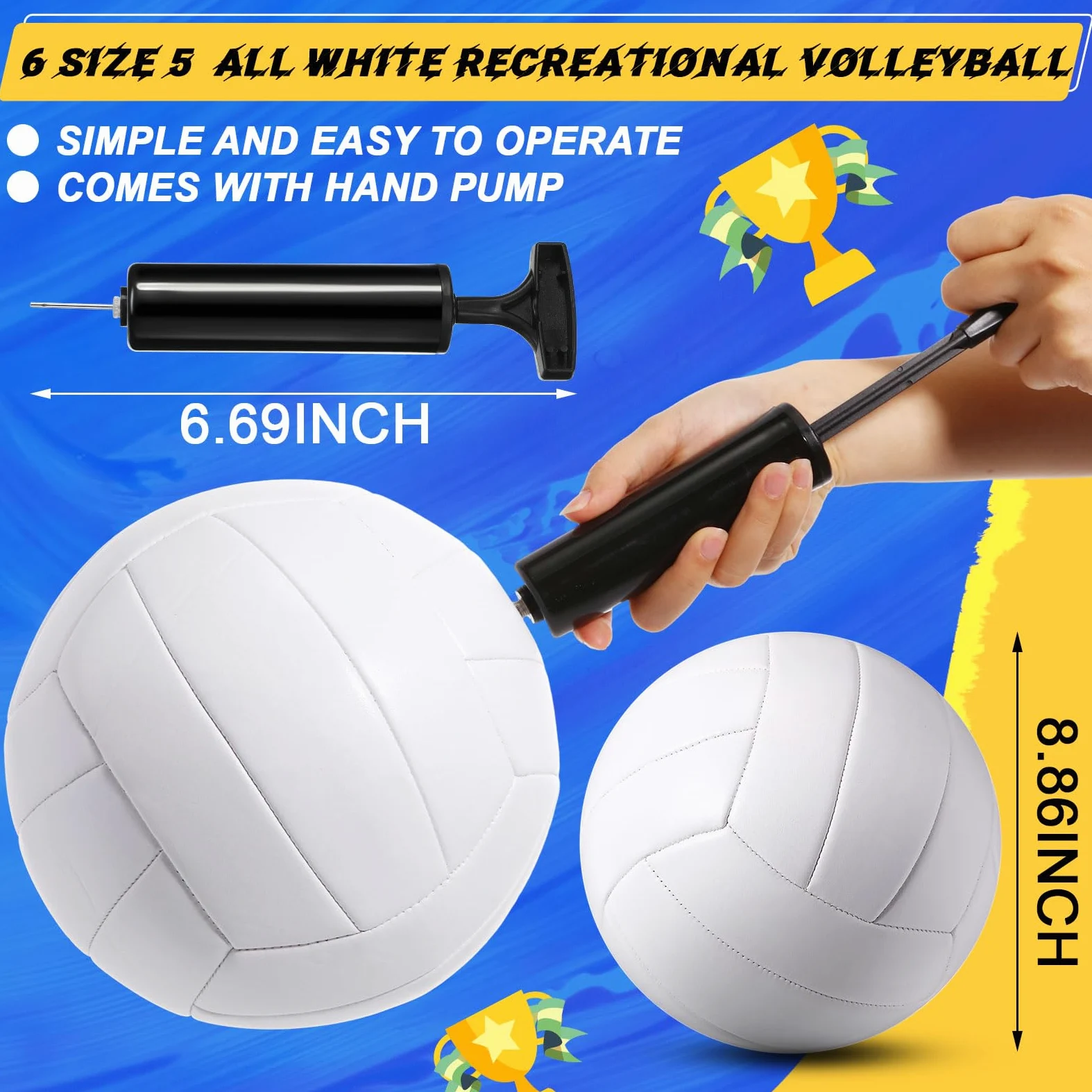 Jexine Autograph All White - Pelota de voleibol en blanco, tamaño oficial 5, pintura de bricolaje, pelota de voleibol lisa con bomba de aguja para autógrafos, premios, carteles, entrenadores, regalo