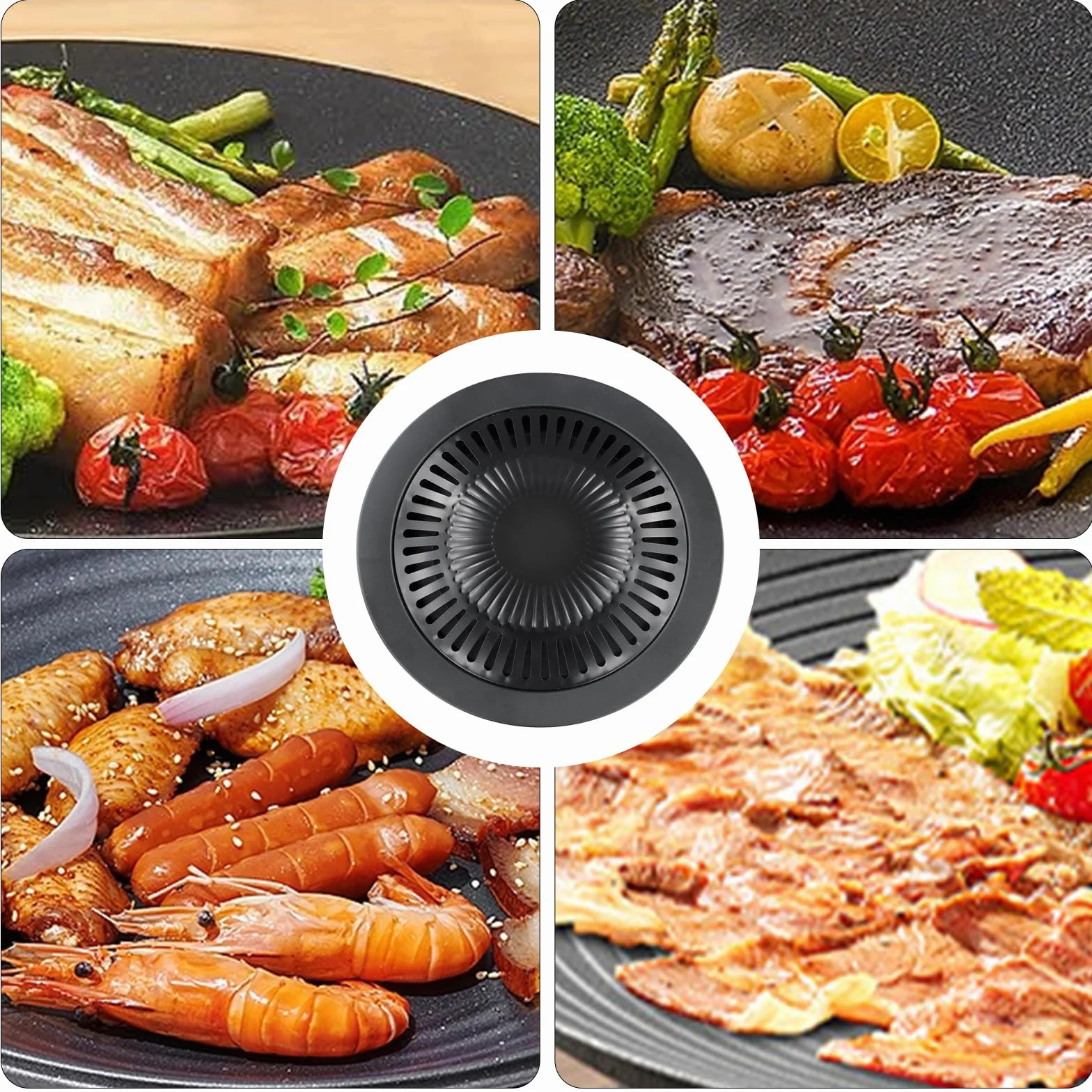 Parrilla para Hornillo Camping de Gas Portátil, Diámetro de 32 cm, Negro Placa de Barbacoacon Revestimiento Antiadherente Ranuras Guía