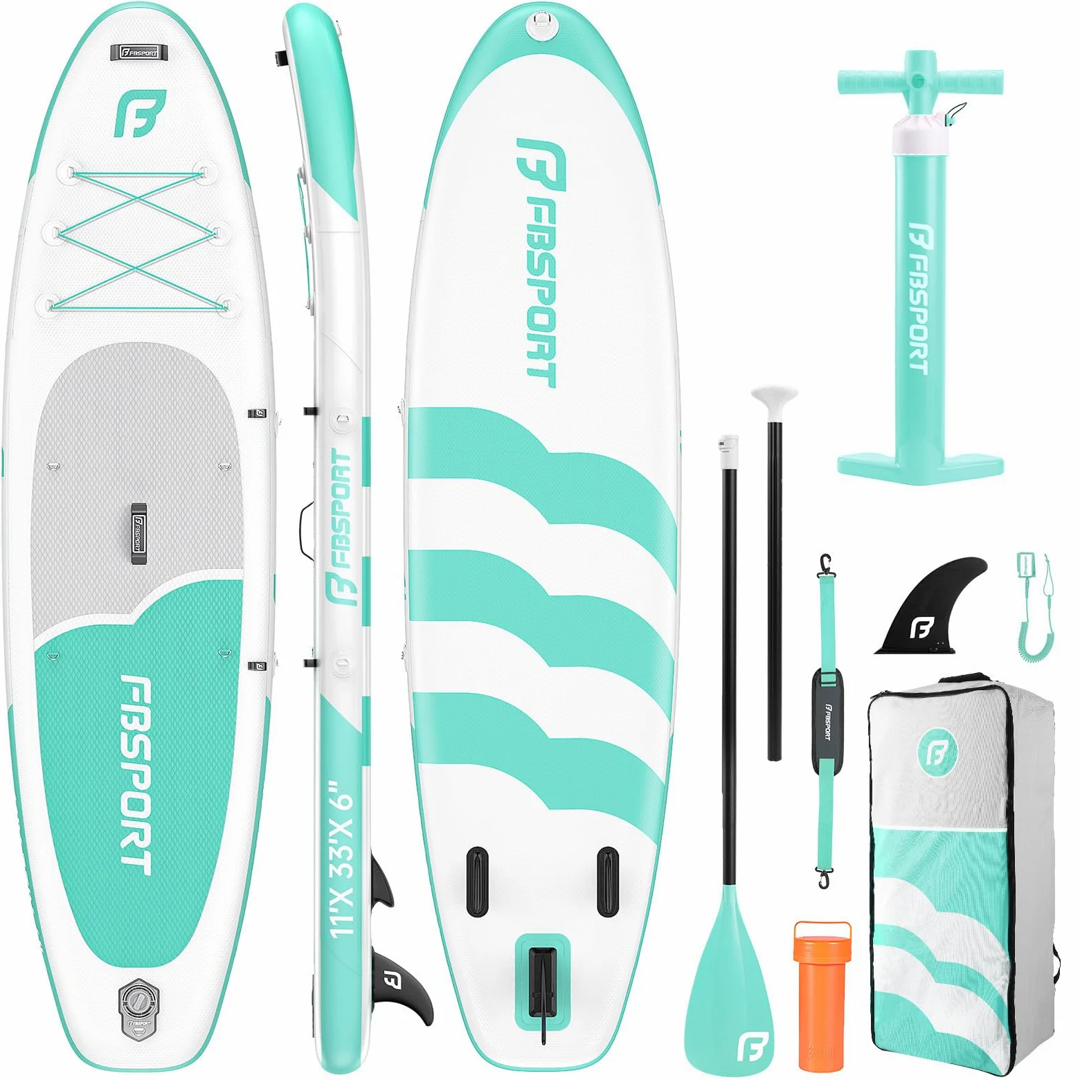 FBSPORT Tabla Paddle Surf Hinchable 320cm, Sup Board con 15cm de Grosor Extra, 160 kg Capacidad de Carga, Juego Completo con Remo Ajustable, Bomba & Accesorios, Viajes de Yoga Surf