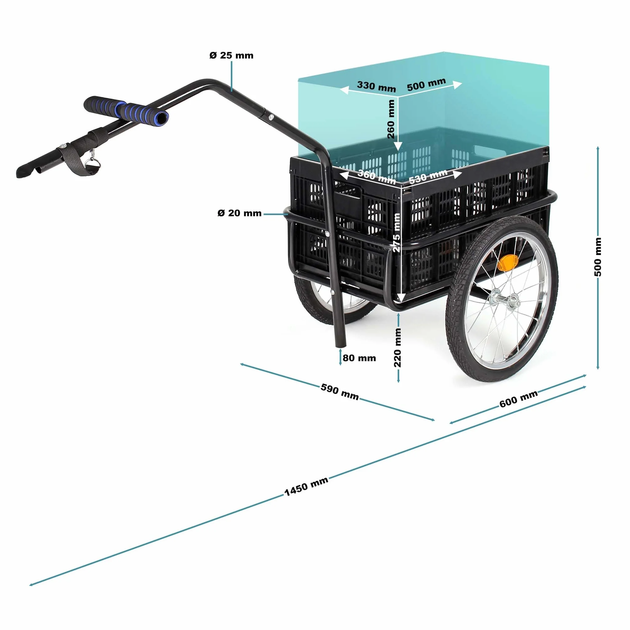 Remolque de Carga para Bicicleta máx. 50kg Carro de Transporte Equipaje Bicicletas Remolque