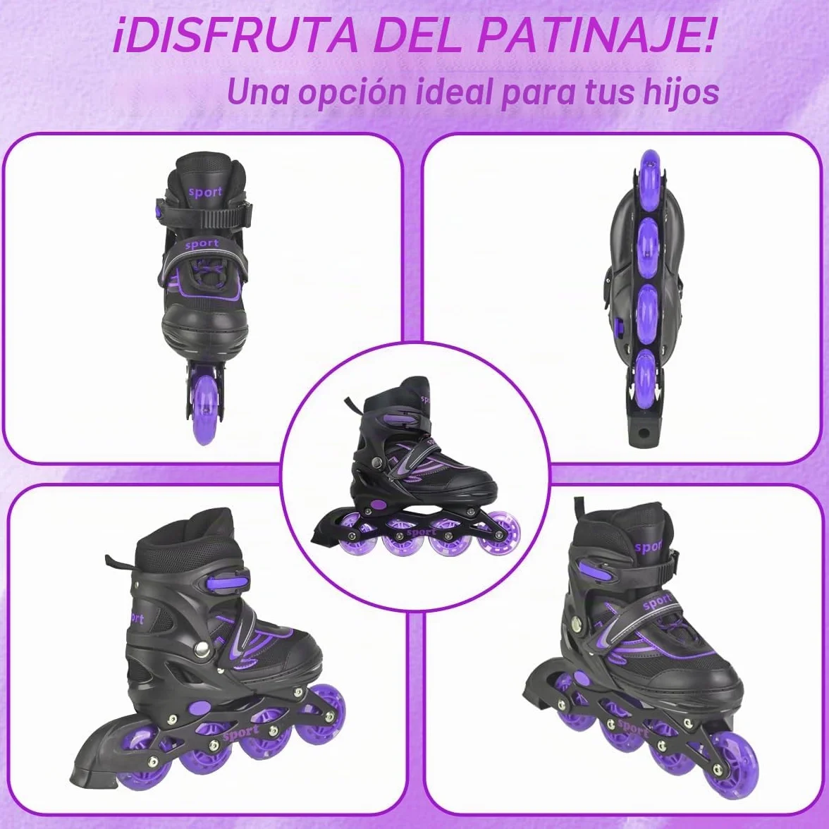 Patines en línea Ajustables para niños Principiantes, Patines de Ruedas Violeta y Azul