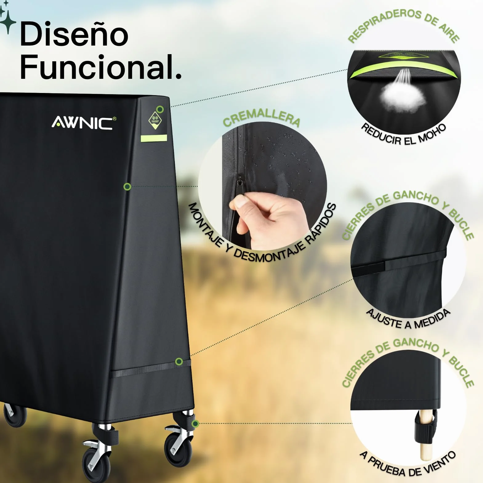 AWNIC Funda Mesa Ping Pong Exterior Impermeable Resistente al Polvo Anti-UV Protección Oxford Poliéster UV Resistente 165x70x170cm