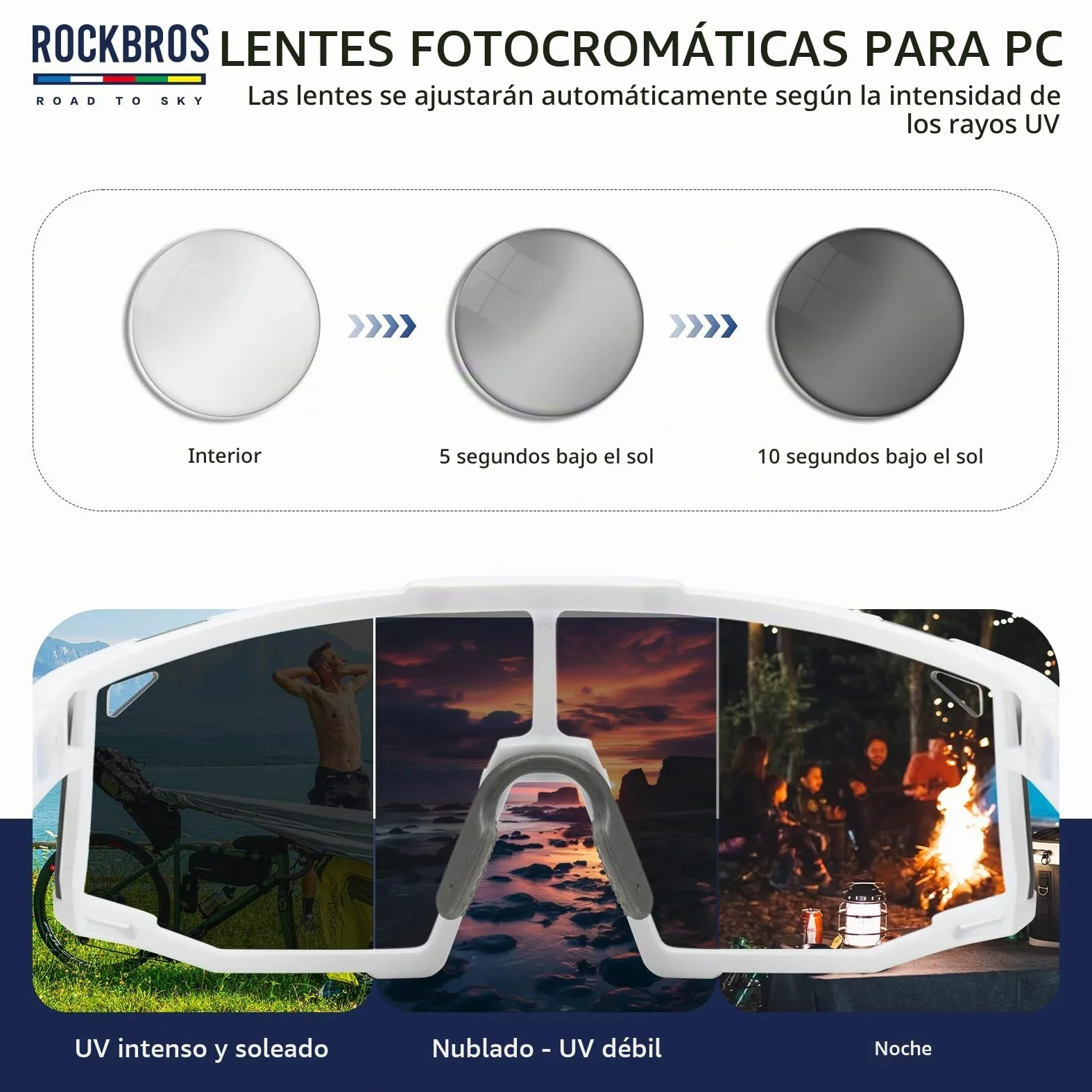 ROCKBROS Road to Sky Gafas de Ciclismo Fotocromáticas Protección UV400 Gafas Sol Deportivas Lentes Transparentes de MTB Bicicleta Running Golf para Hombre Mujeres