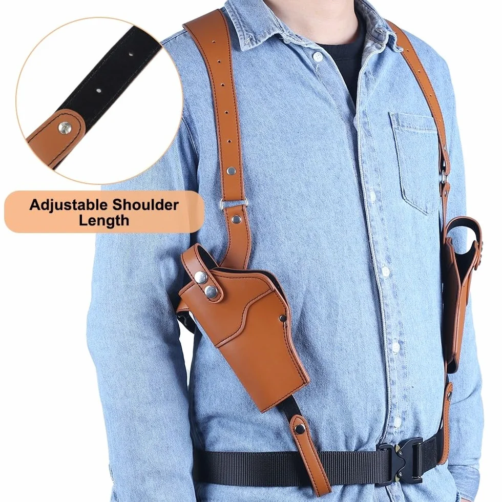 Funda de Hombro, Funda Vertical de Cuero sintético para Pistola Doble, Funda Oculta con Correa Ajustable para 1911 92 96, GL 48 45, 43, 19, QSZ92