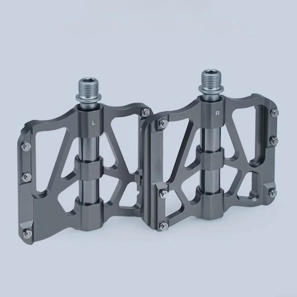 Pedales de bicicleta de 9/16 pulgadas, plataforma ancha con 3 rodamientos sellados, cuerpo de aleación de aluminio para bicicletas plegables de carretera de montaña, color negro plateado