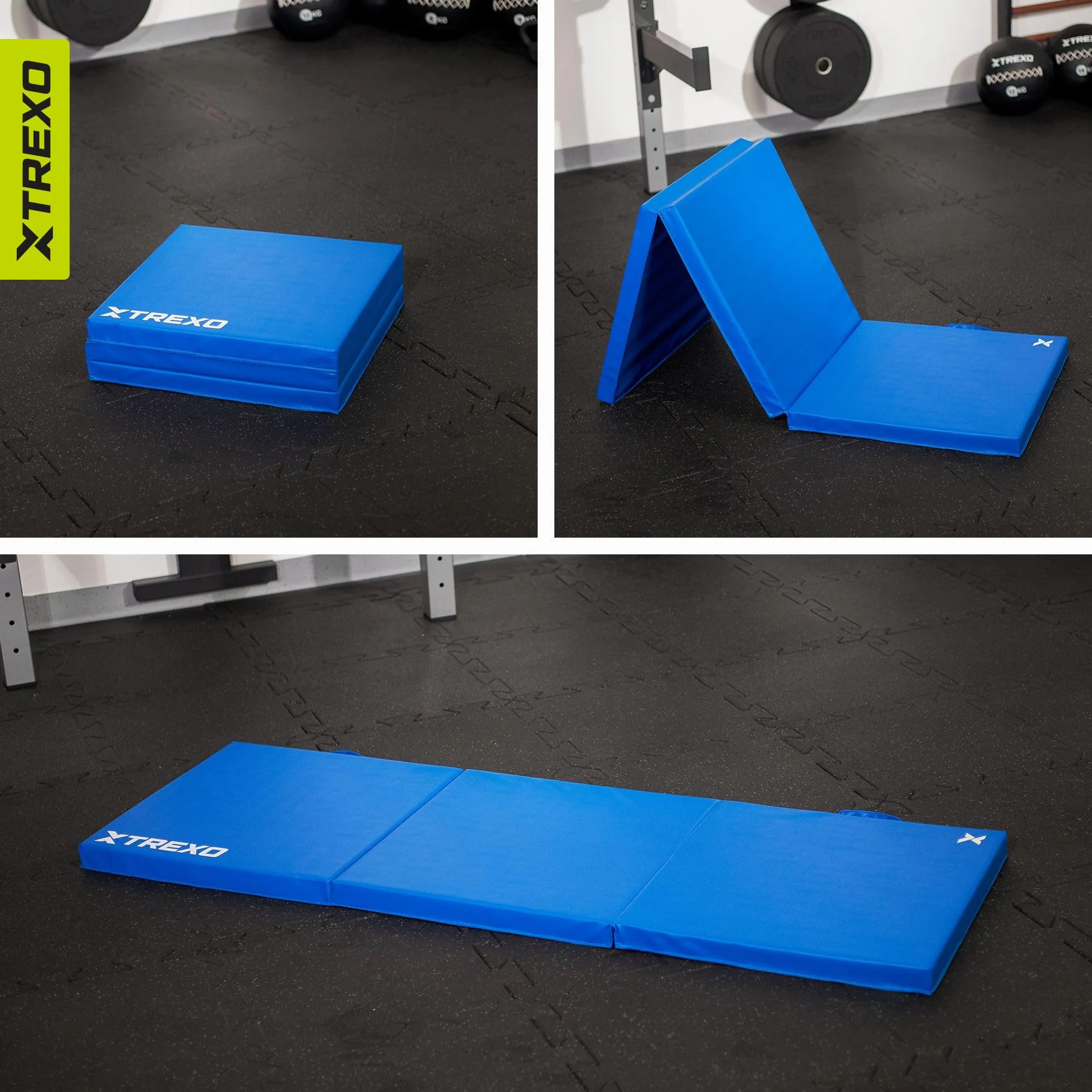 XTREXO Colchón de gimnasia plegable 180x60x5 cm 3 piezas funda de piel ecológica espuma de polietileno