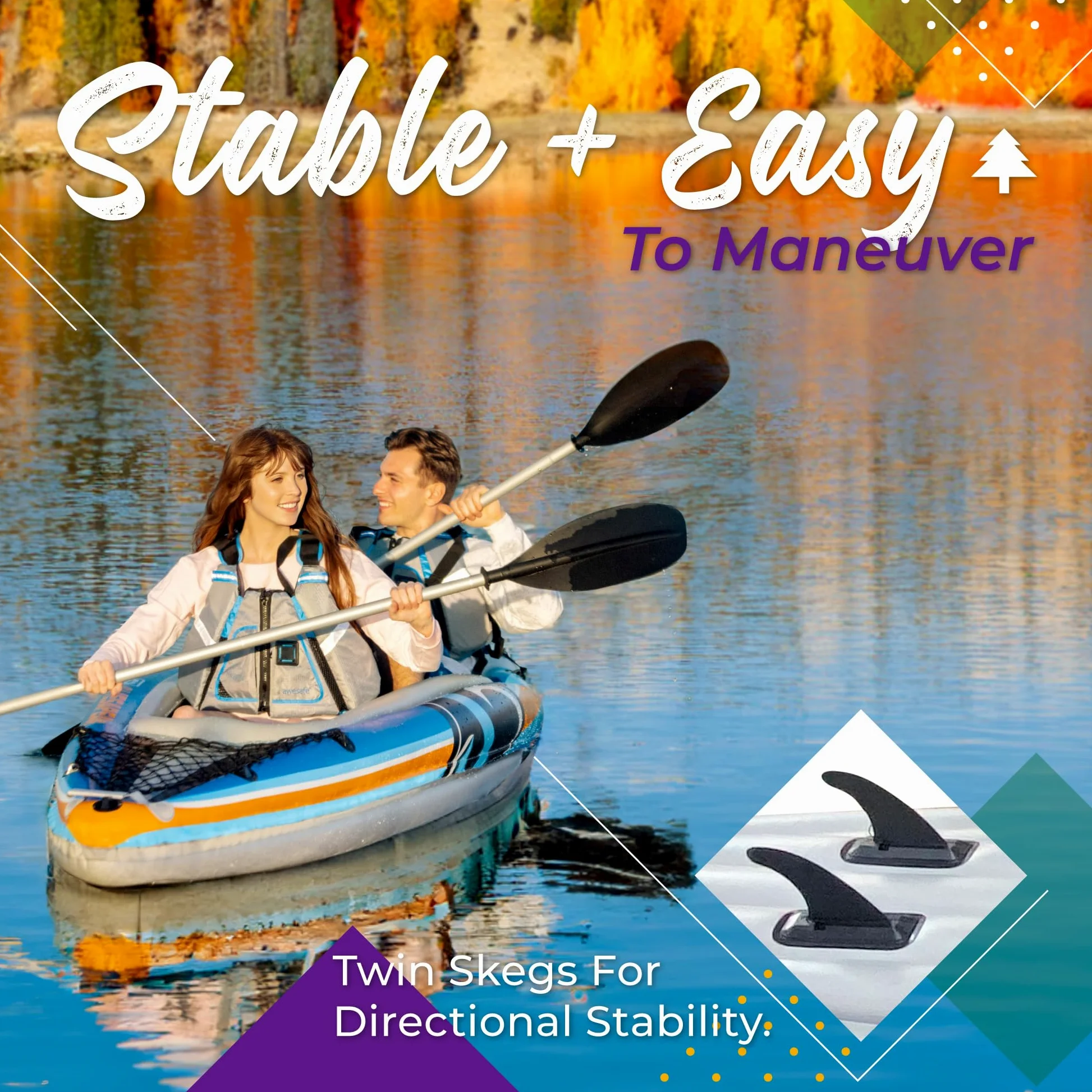Sunlite Sports Kayak inflable para 2 personas con remos de aluminio (136 x 33 pulgadas), bomba de aire de alto rendimiento y bolsa de almacenamiento, kayak doble tándem para adultos, canoa y kayak