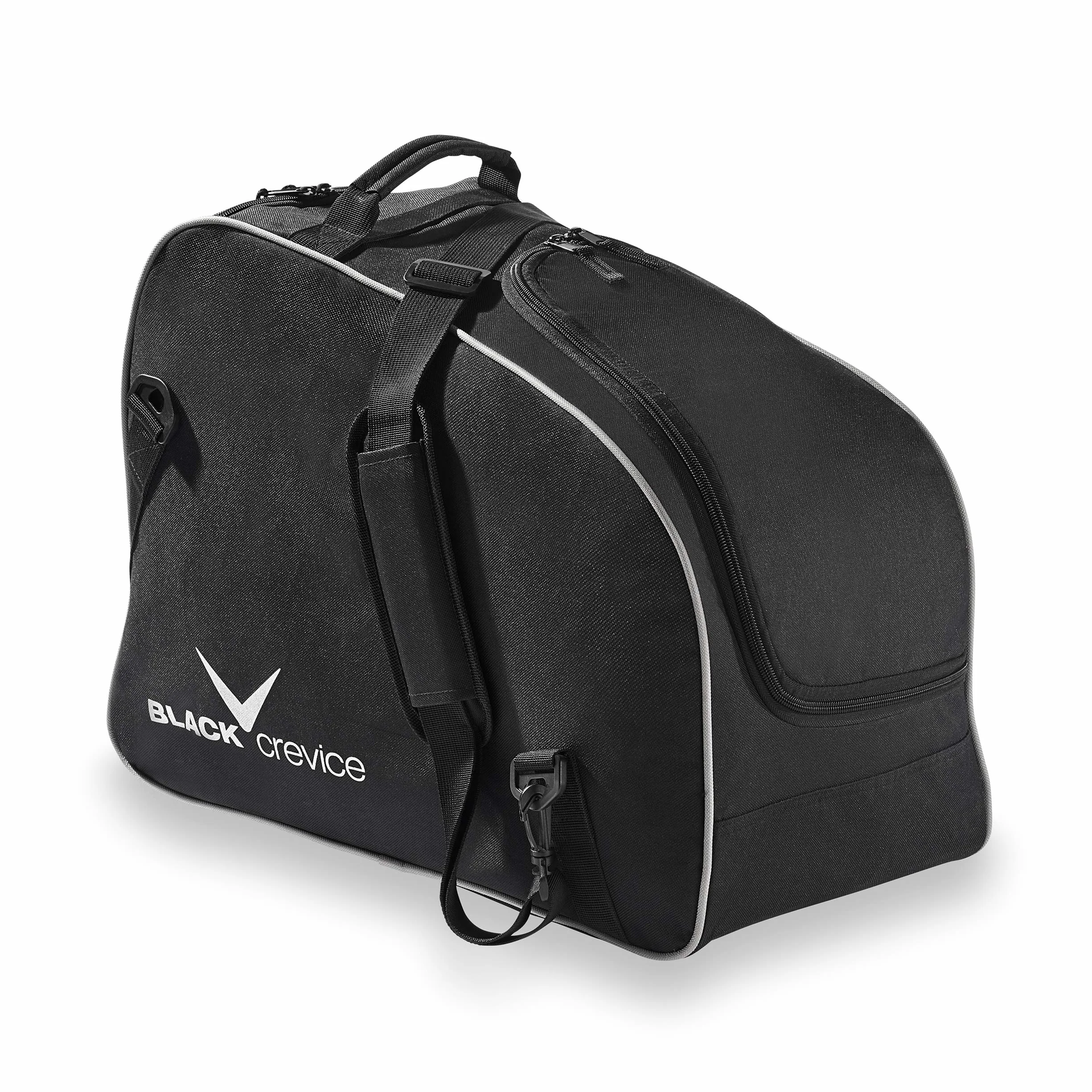 Black Crevice Bolsa para Botas y Casco de esquí I Bolsa para Botas de esquí/Snowboard y Casco Ajustable con Gran Compartimento Principal y secundario con Cremallera I tamaño: 53x26x39cm