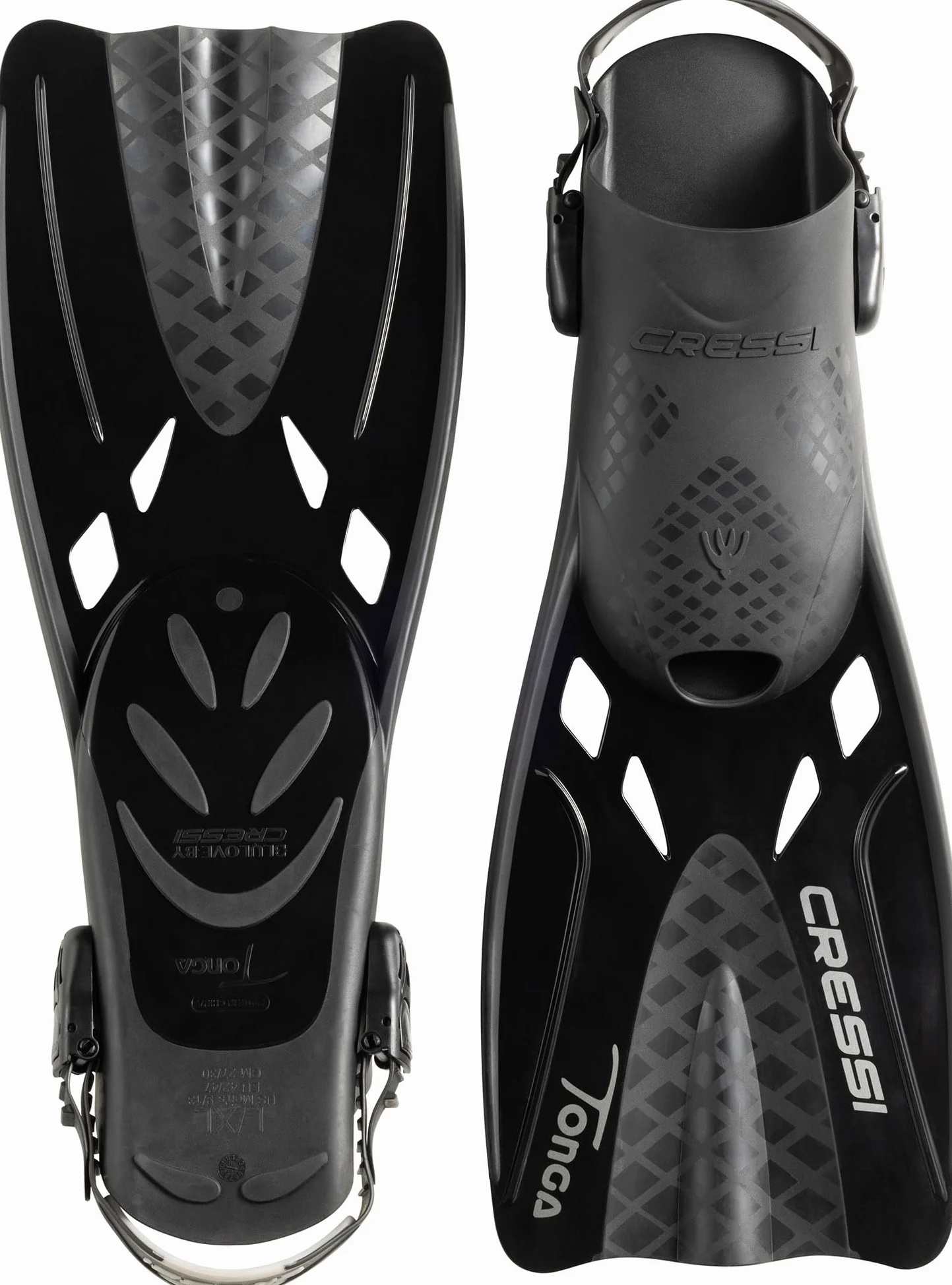 CRESSI Baron+Tonga Combo - Set Máscara Integral Baron, Visión Amplia, Sistema Antivaho, Respiración Fácil+Aletas Tonga Ajustable Ligeras