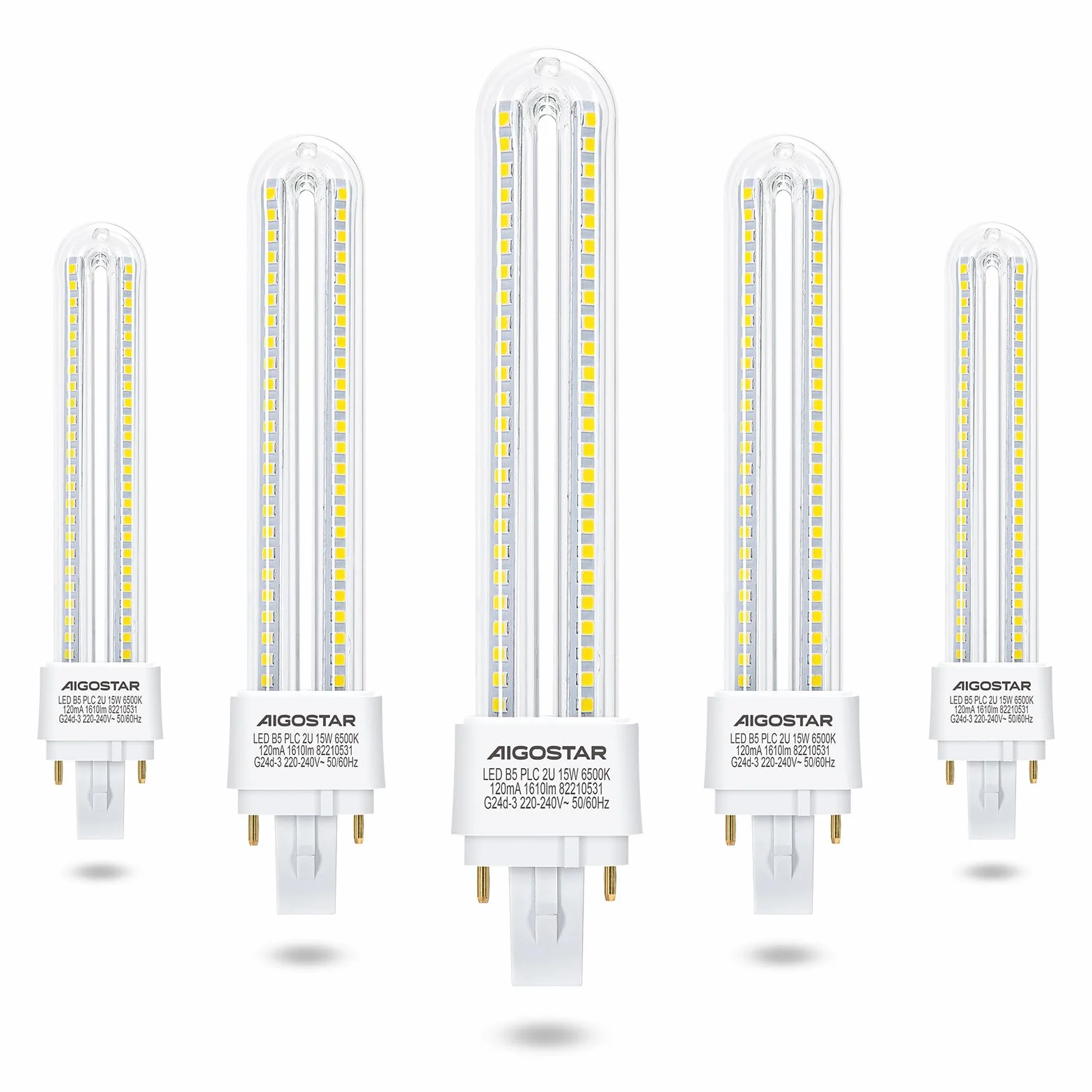 Aigostar Bombilla LED PLC 2U 15W G24d-3 6500K 1610Lm Pack 5