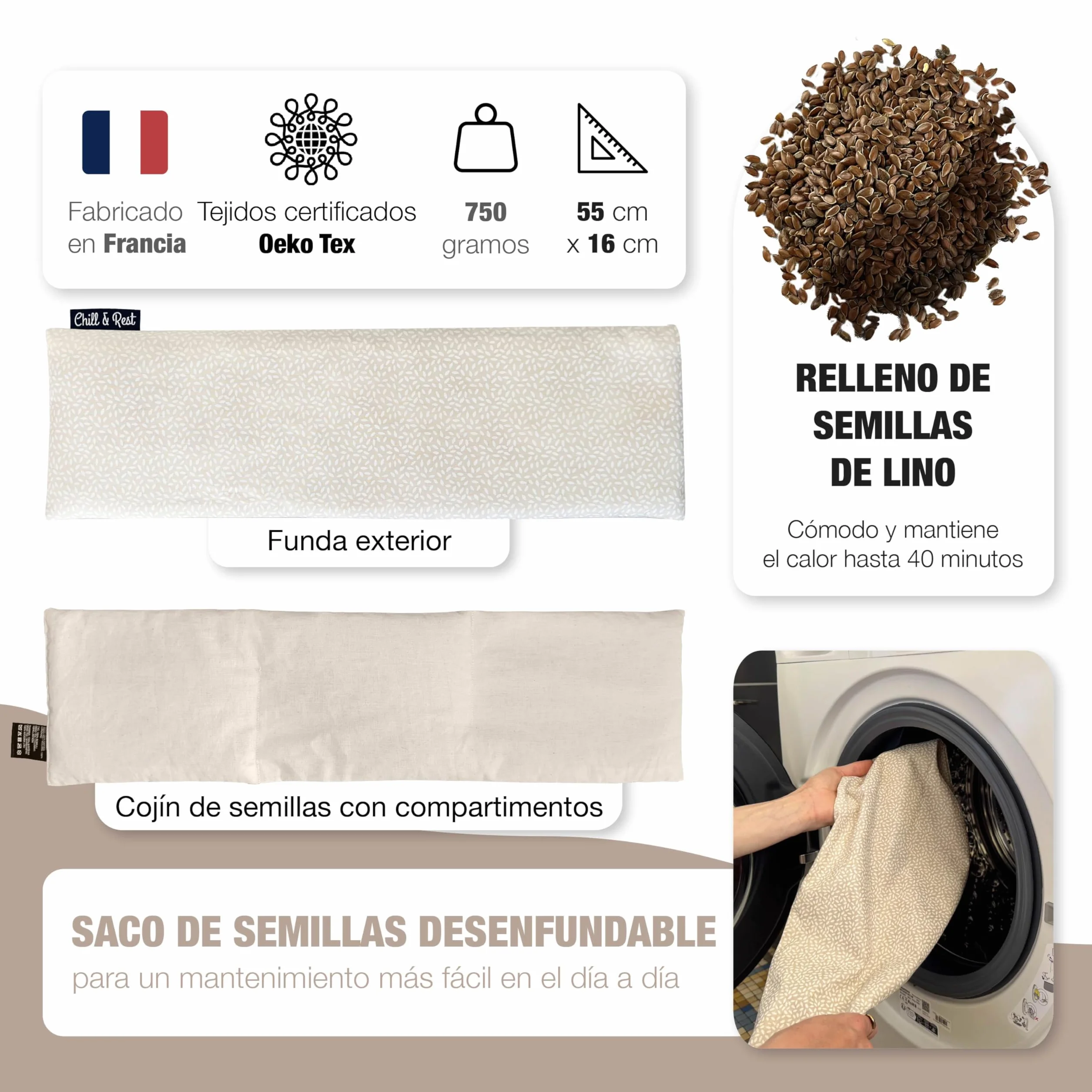 Saco de semillas para microondas Chill&Rest Naturelle Beige