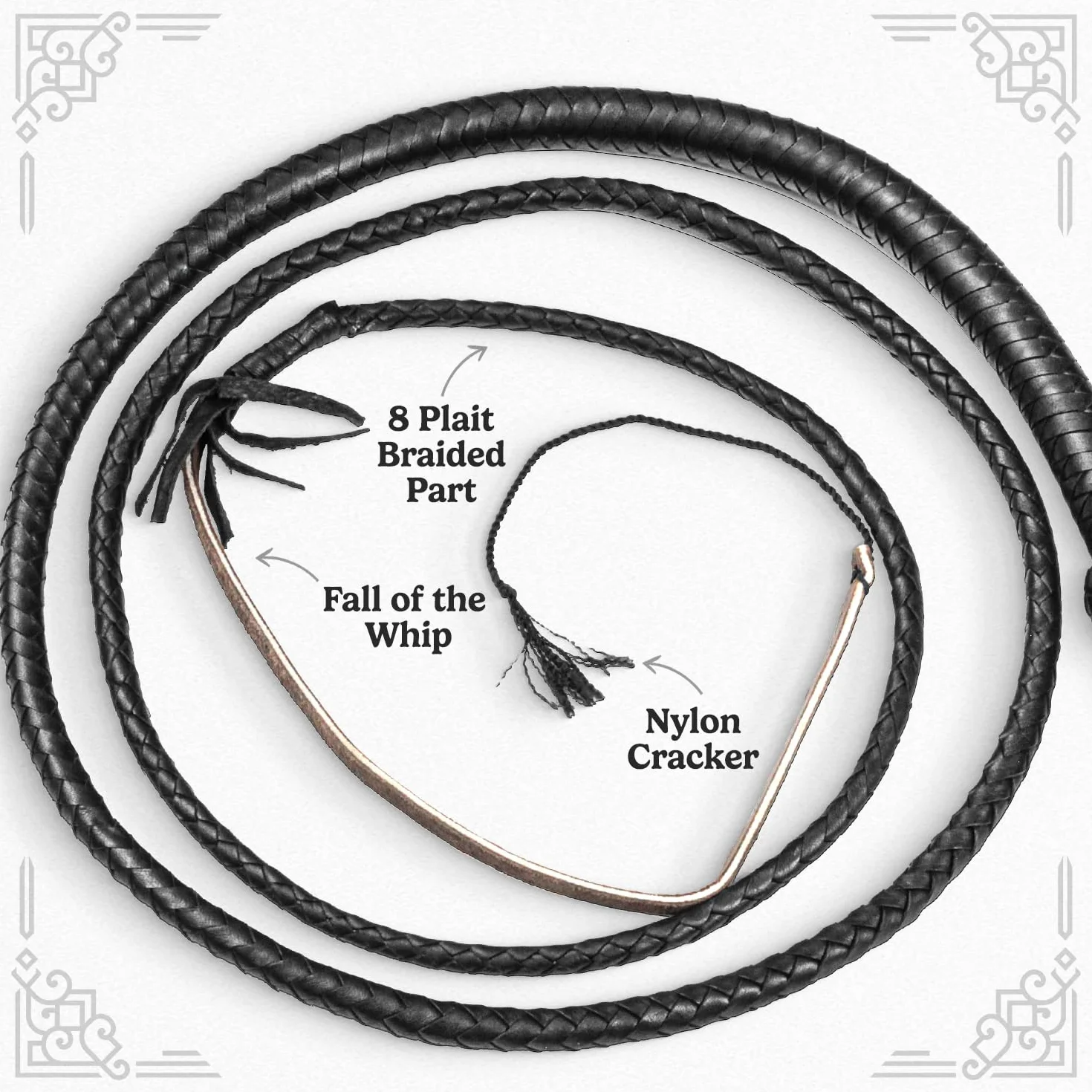 Indiana Jones Style Bull Whip Real Cow Hide Leather Equestrian Bullwhip Black 3ft, 4ft, 6ft, and 8ft Long