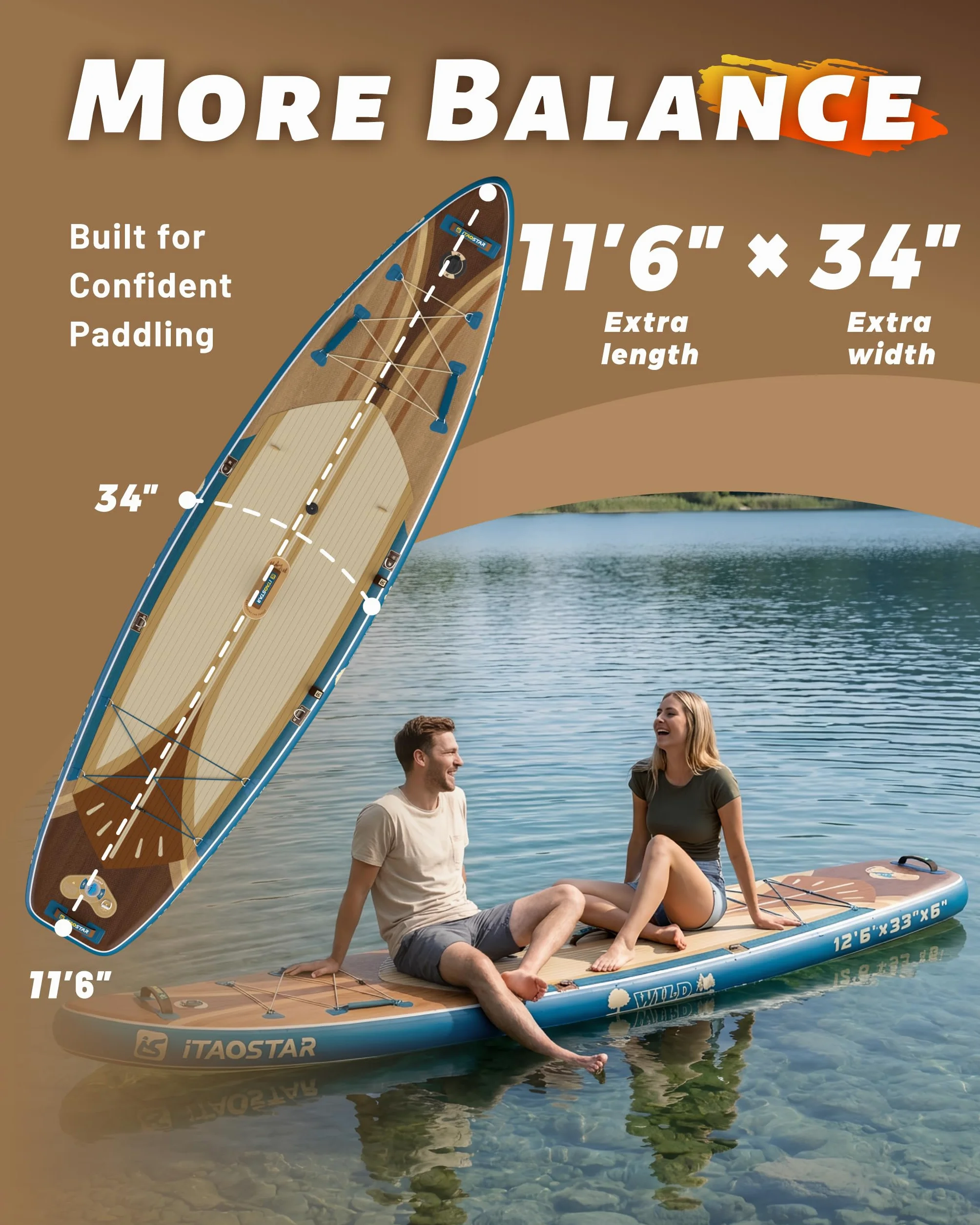 iTAOSTAR Wild Tabla de Remo Extra Ancha de para un Mejor Equilibrio, Tabla de Surf de pie Inflable con Accesorios de Sup Premium, Tablas de Remo inflables para Adultos/jóvenes de Todos