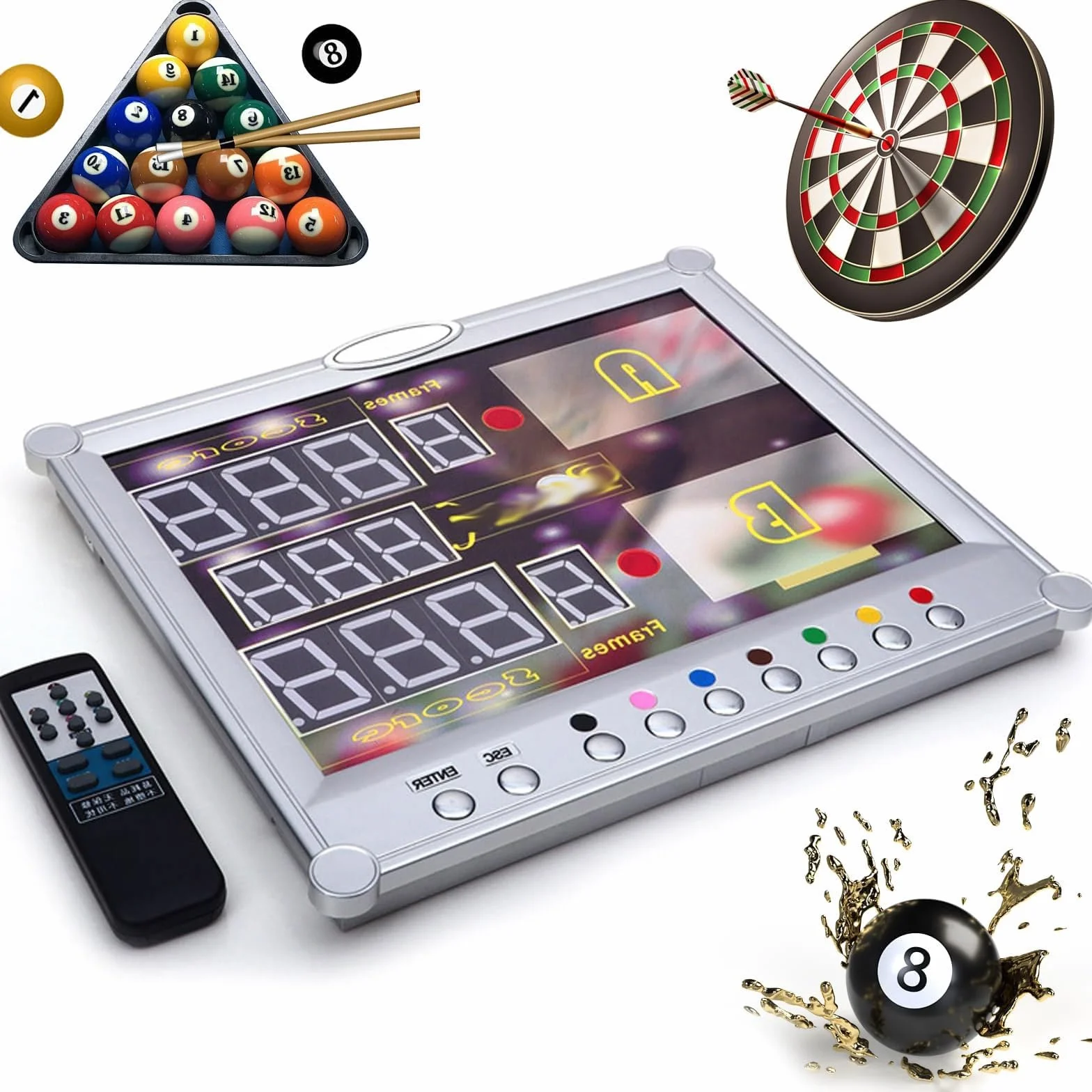 Marcador LED para billar y snooker, pantalla digital con control remoto, montaje en pared, puntuación 0-199