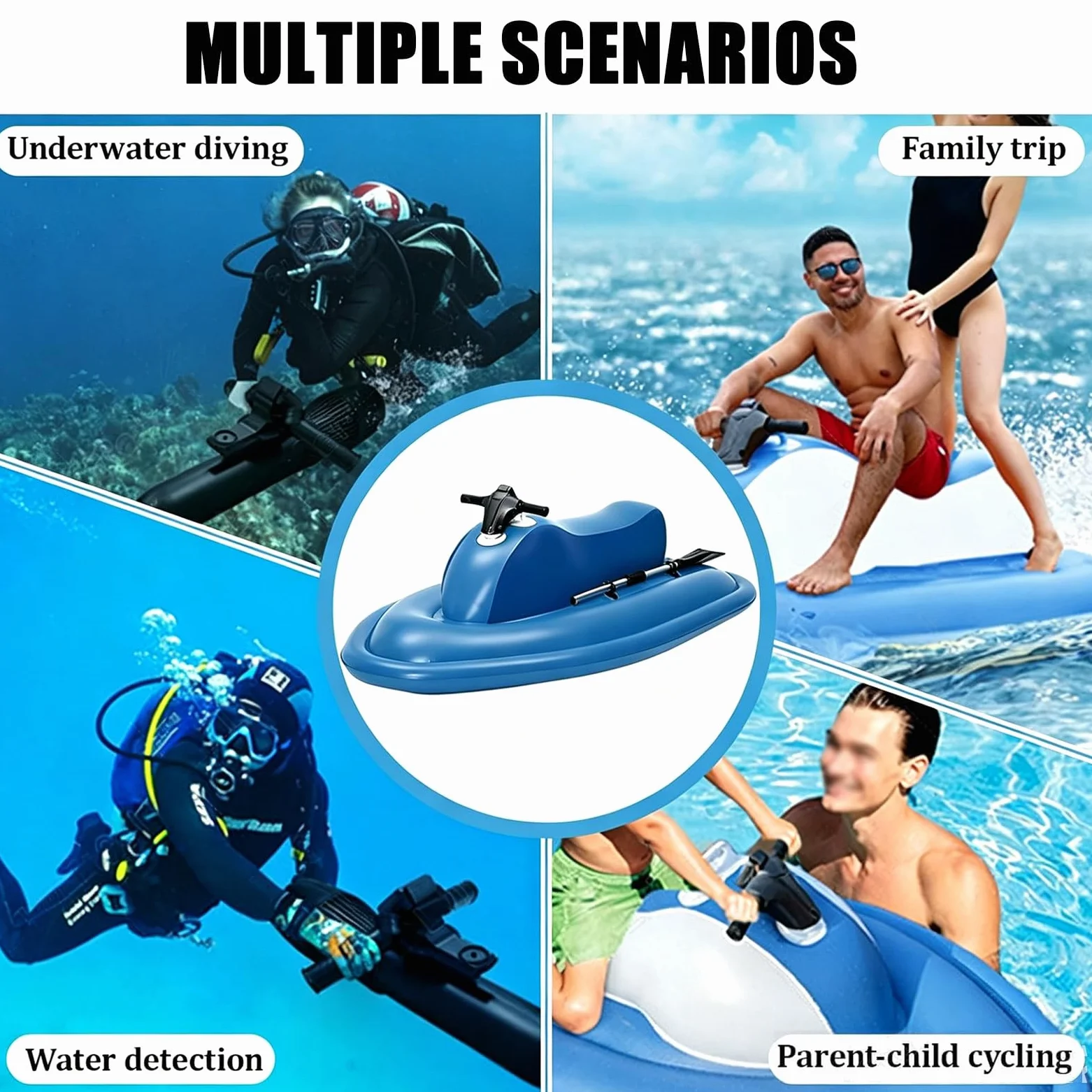 Moto Acuática Eléctrica Inflable Plegable 2 En 1 Y Scooter Submarino para Buceo Marcha Atrás,Velocidad Ajustable 3 a 9 Km/H,Cap 220Kg,para Practicar Snorkel Disfrutar Acuáticas Nothrusters
