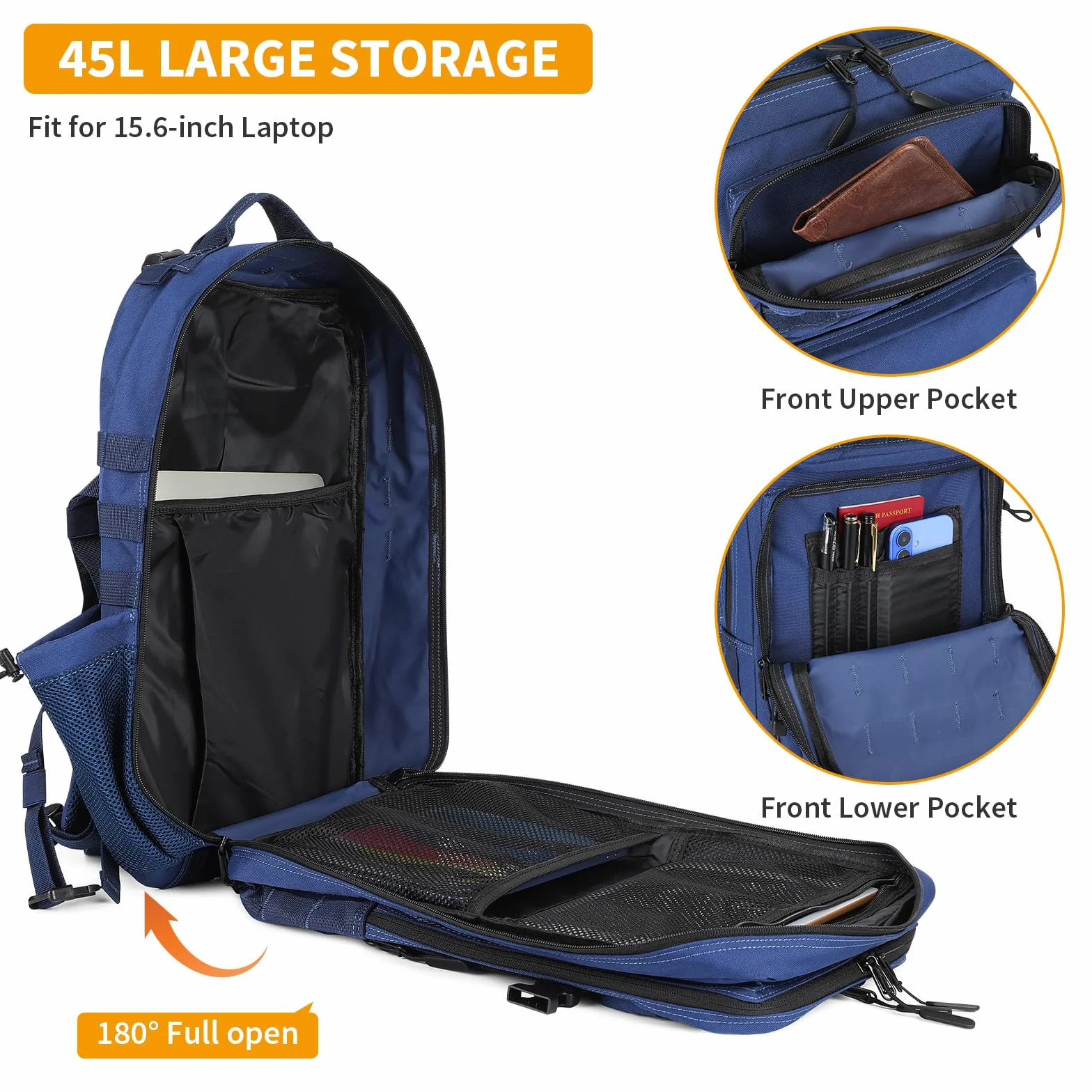 Mochila Táctica de Nylon 45L Impermeable para Caza y Aire Libre - Azul