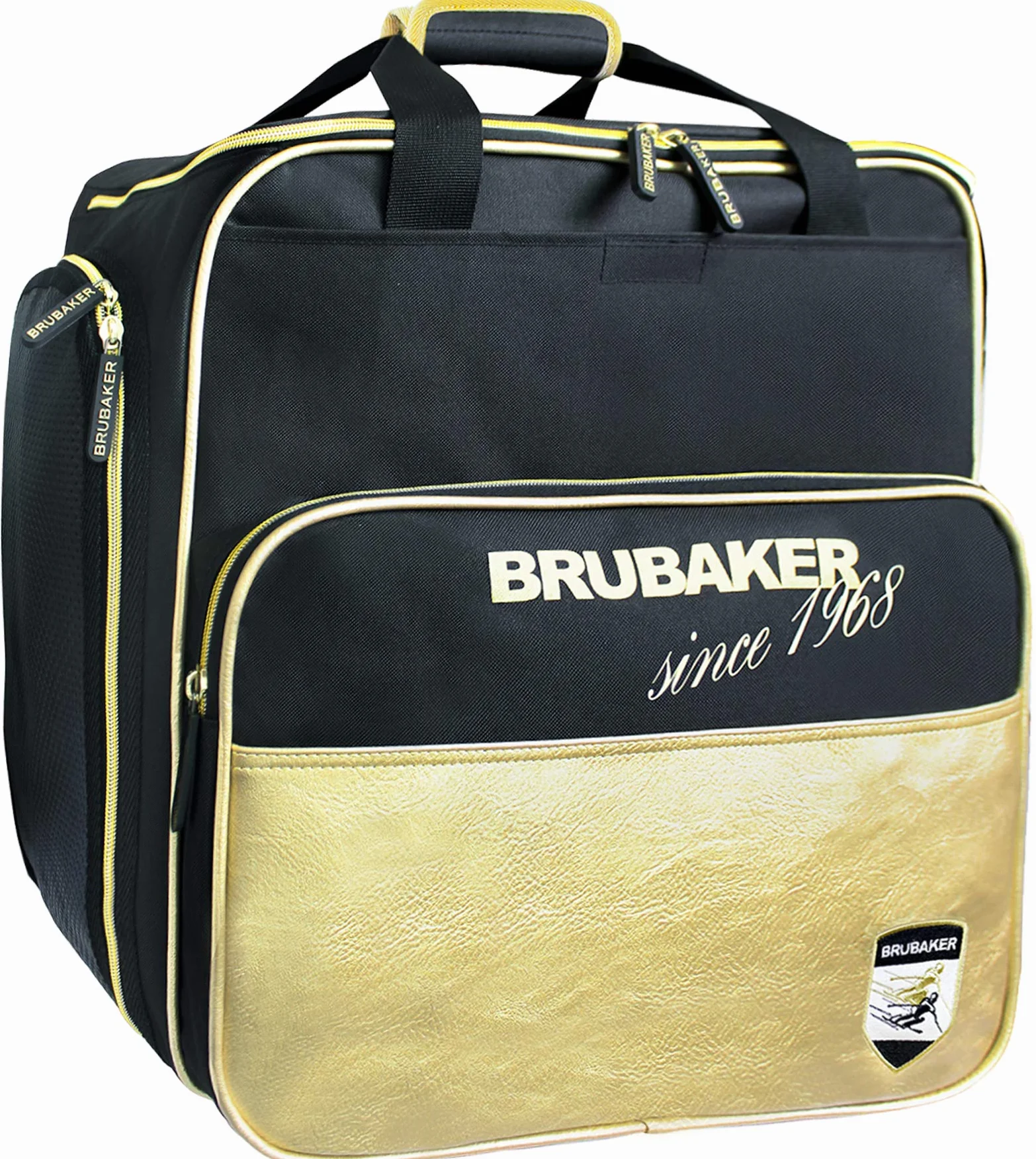 BRUBAKER 'St. Moritz' - Bolsa de Deporte - Mochila para Botas de esquí + Casco + Accesorios - Color Negro/Dorado