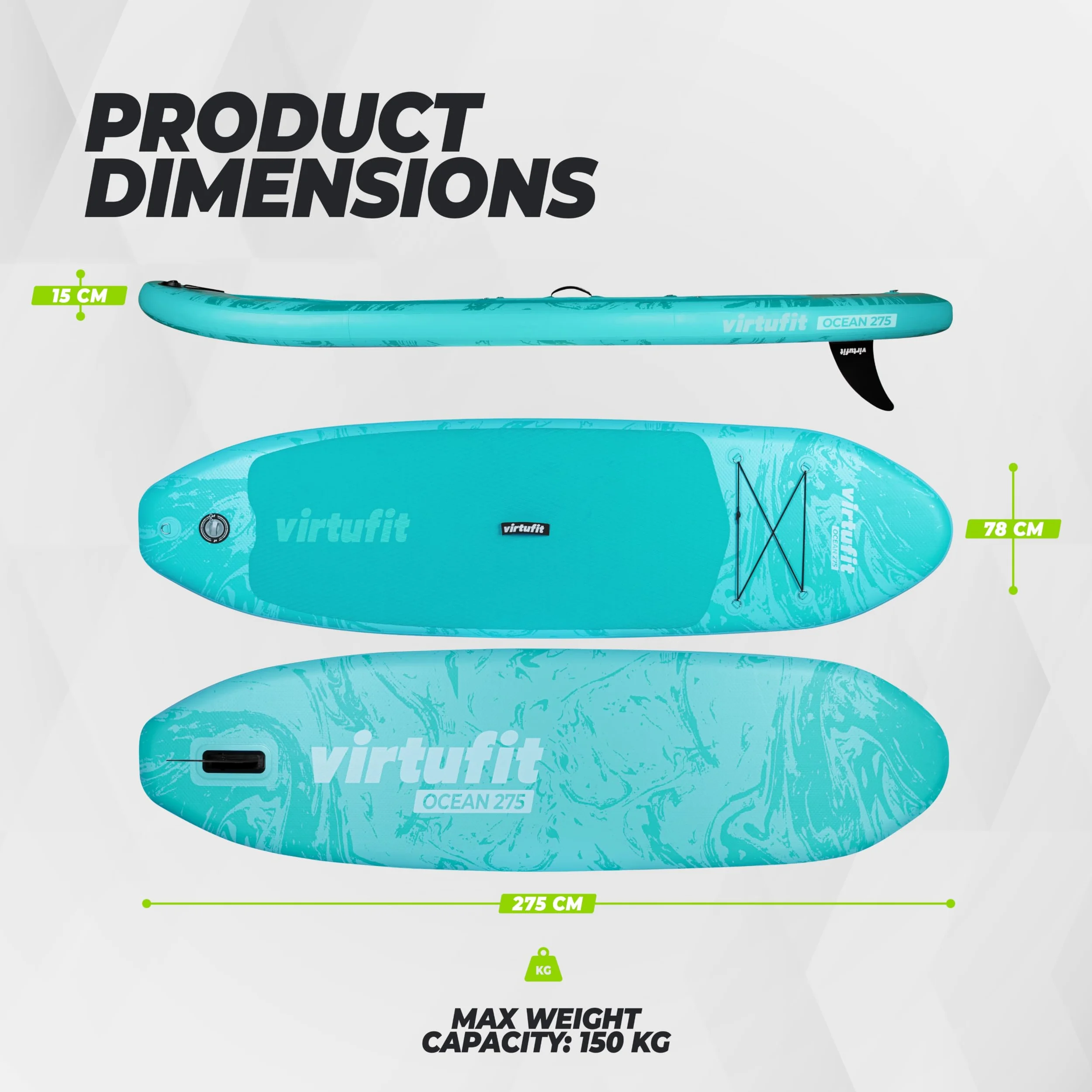 VirtuFit Tabla de SUP Ocean 275 – Negro – Incluye accesorios y bolsa de transporte