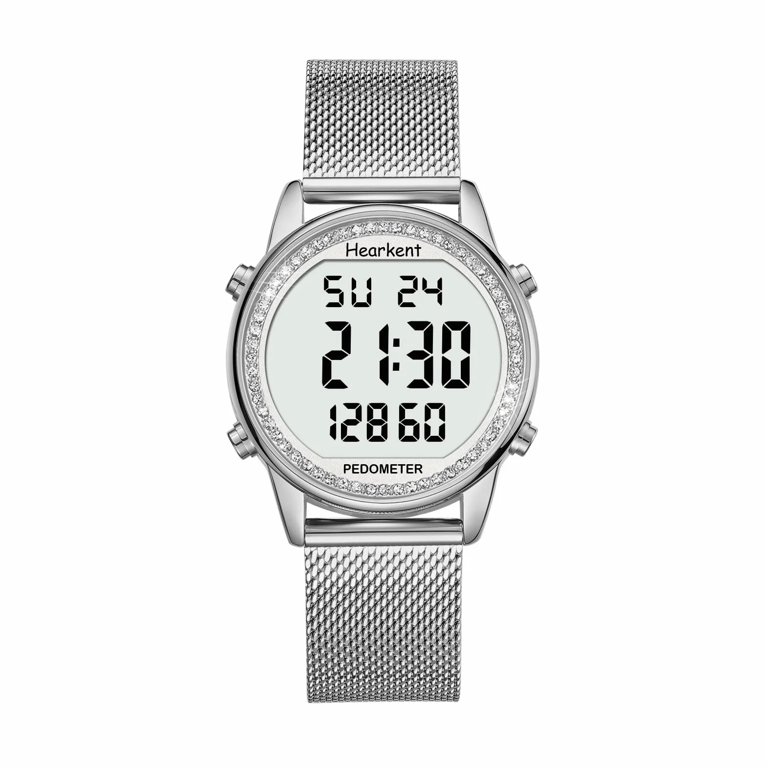 Hearkent - Reloj podómetro para mujer, correa de nailon flexible, sin aplicación ni carga necesarias, con conteo de pasos, calorías de distancia, reloj y retroiluminación de pantalla