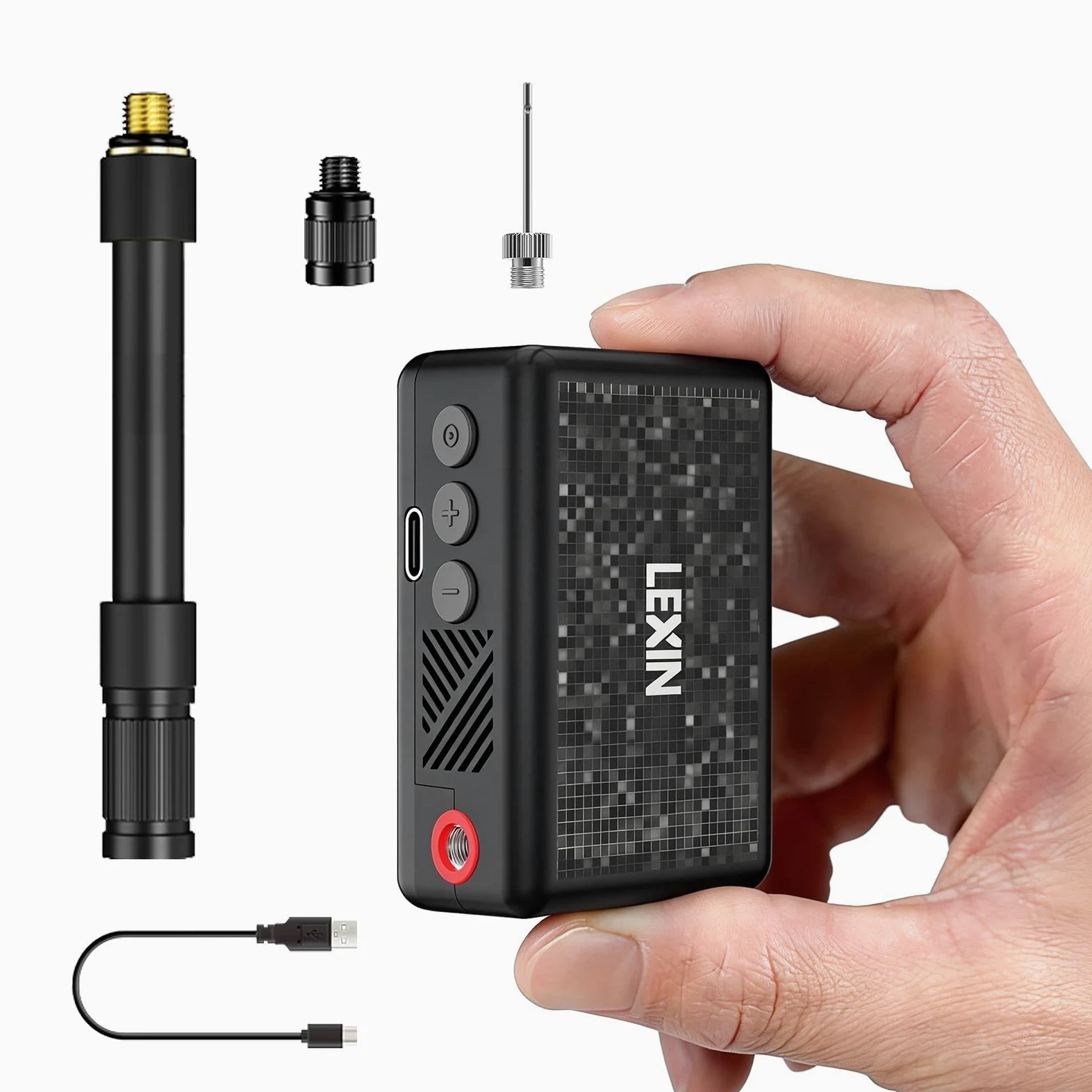 LEXIN P2 Mini Bomba para Bicicleta, 130 PSI, Ultra-Ligero, Pantalla LCD | Compresor Portátil para Bicicleta con Batería 700mAh, Válvulas Presta y Schrader, para Bicicleta/Moto/Bola/Scooter
