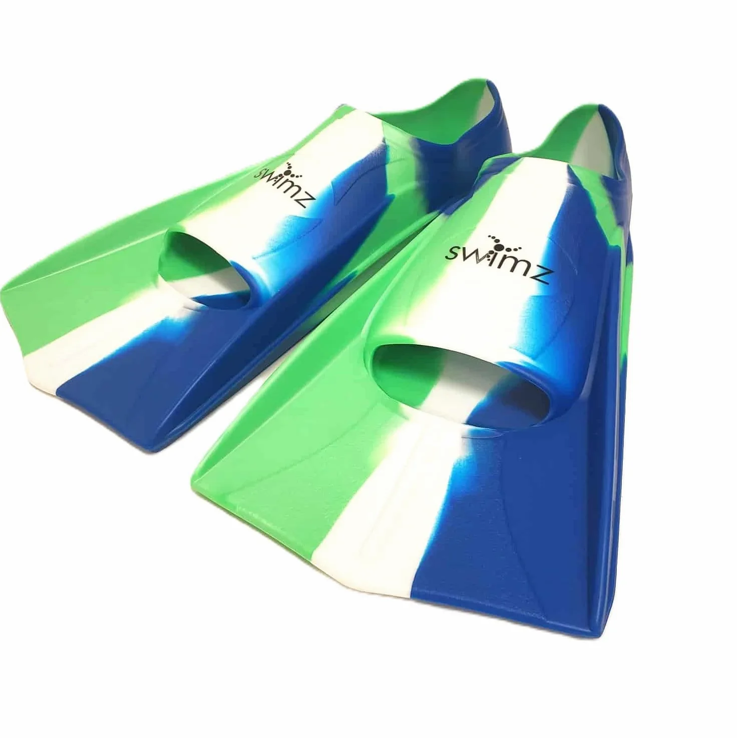 Swimz Short Blade Silicone Swim Training Fins - Blue / White / Green