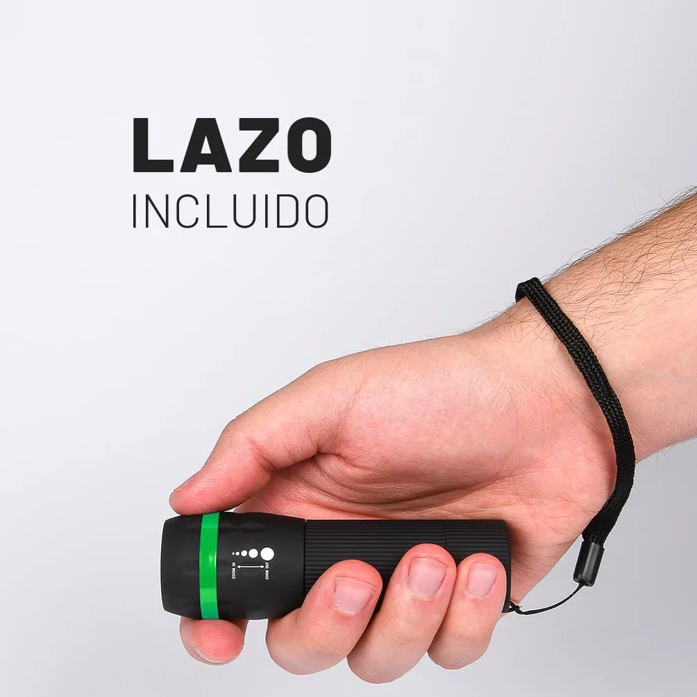 ABSINA Mini Linterna LED Niños 60 Lúmenes 110m Alcance Foco Ajustable con Batería