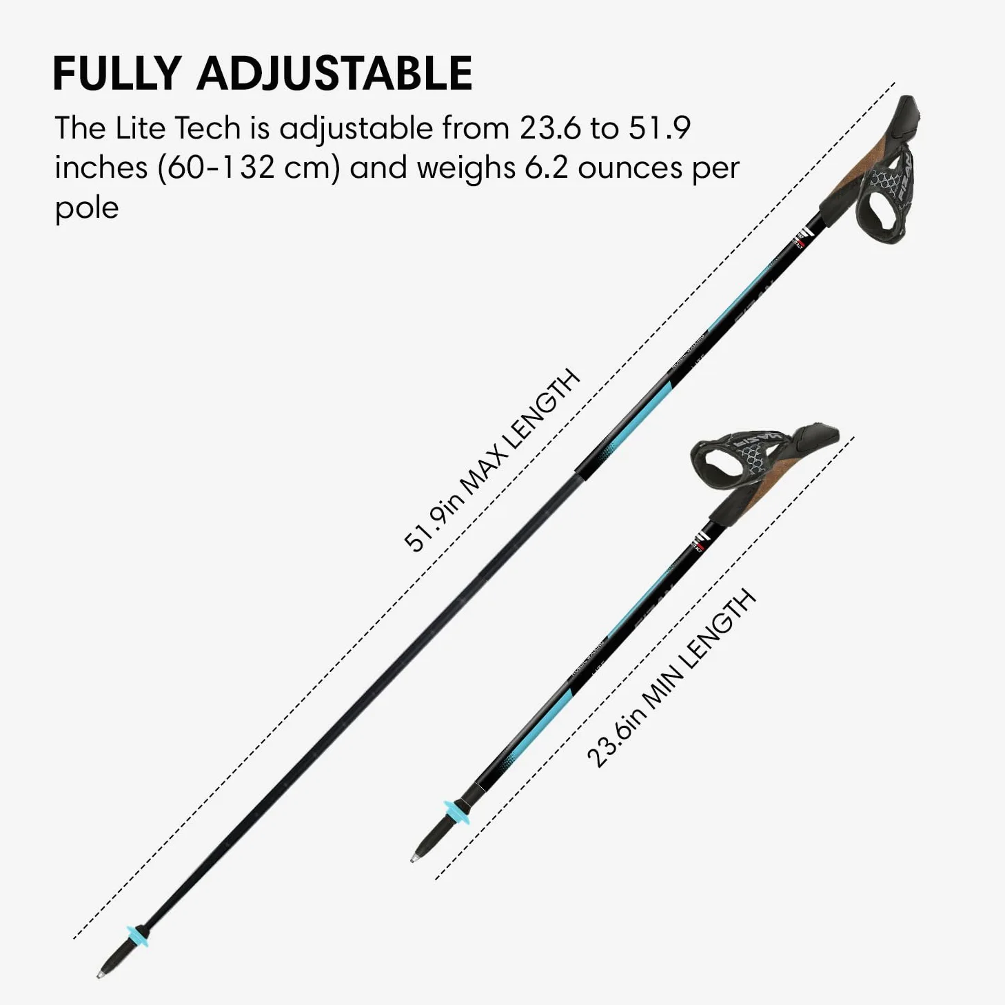Fizan Lite Tech - Bastones de Senderismo nórdicos ultraligeros de 6.2 onzas, para mochileros, Bastones de Senderismo, Ajustables, telescópicos, Bastones para Caminar