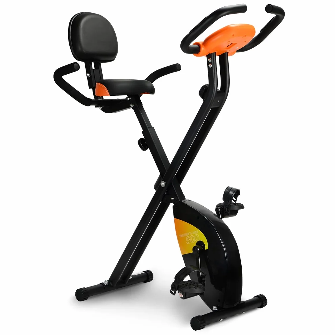 gridinlux, Bicicleta estática Plegable, Transmisión magnética, Doble Manillar, Monitor LCD con Registro actividad, Pulsómetro, Resistencia 8 niveles, Negro y naranja, Alpine X-Bike