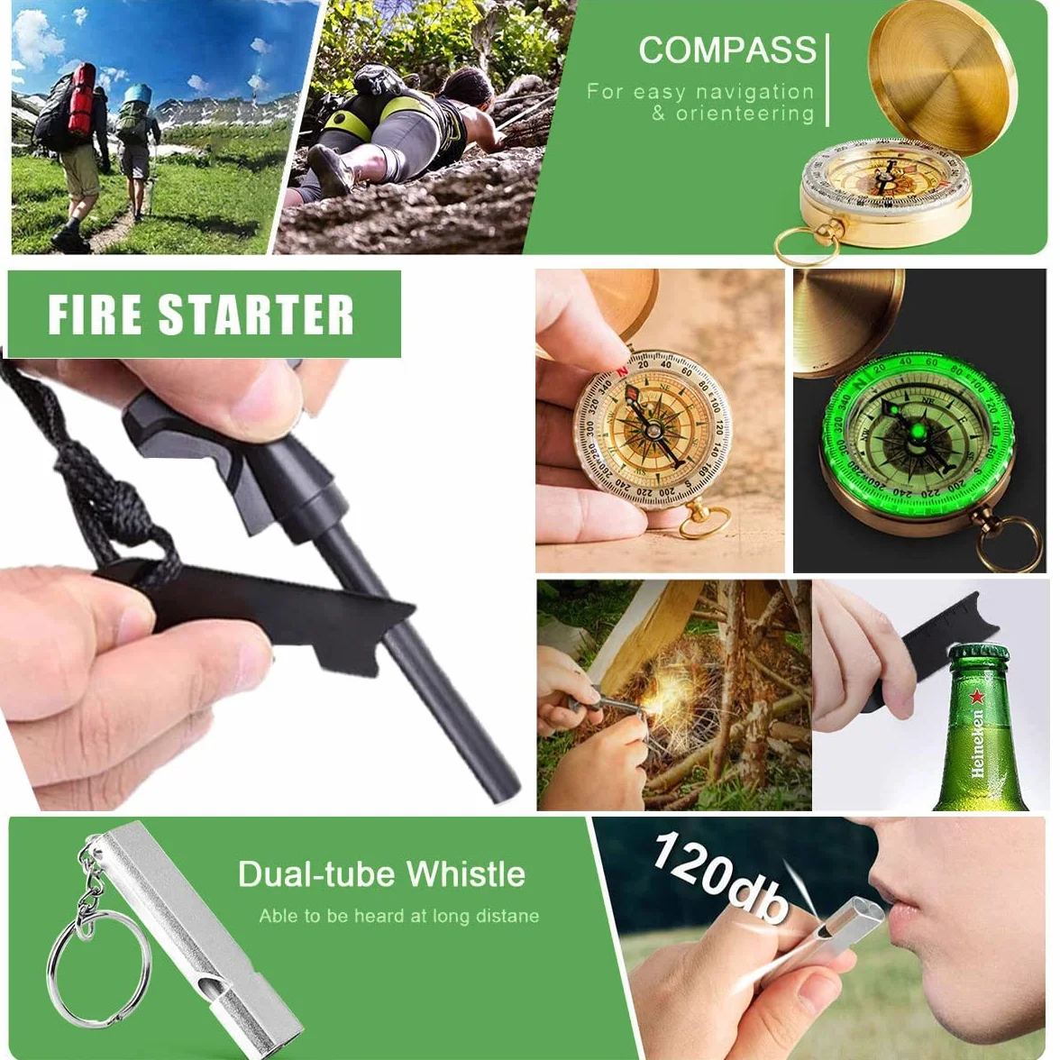 Kit de Supervivencia, 63 en 1 Multifuncional Equipo de Botiquín Primeros Auxilios, Regalos Ideales de Navidad y Cumpleaños para Hombres Supervivencia de Emergencia para Viajar Caminar Acampar