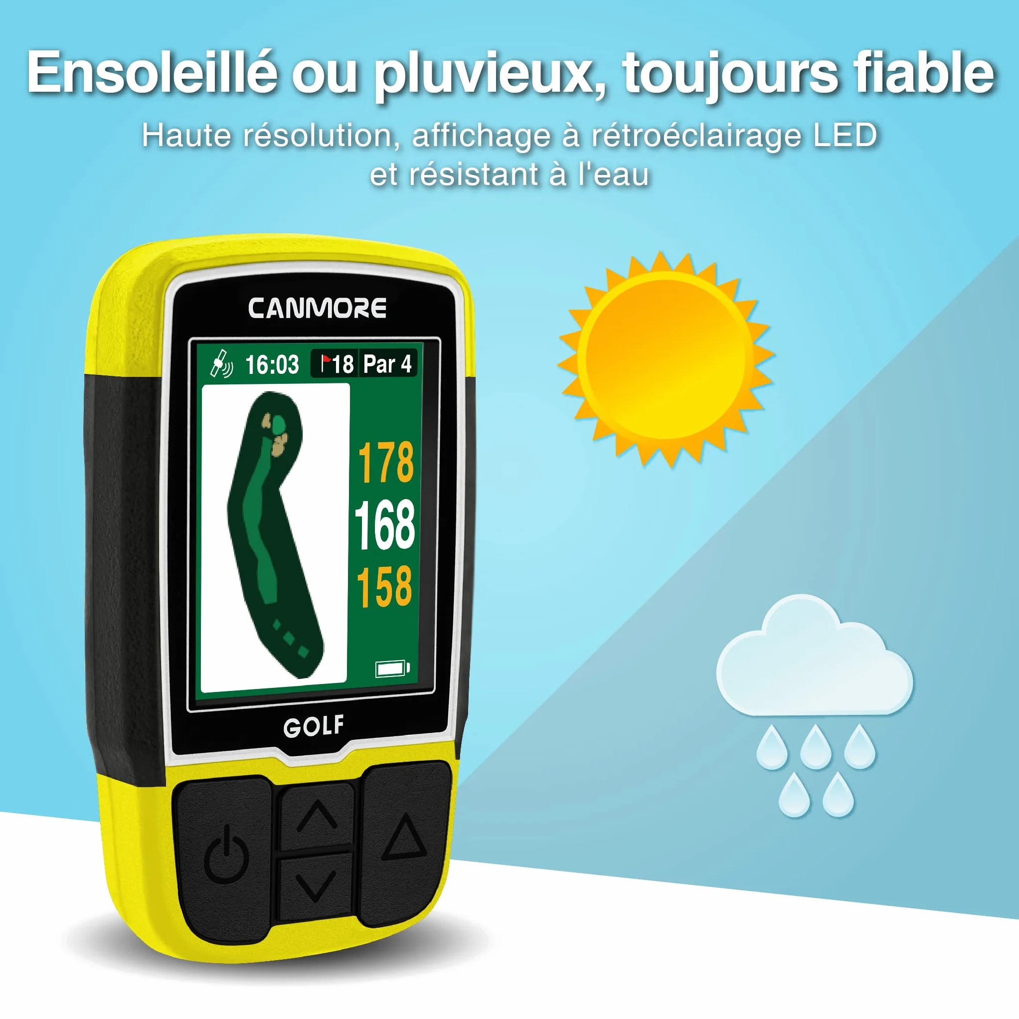 GPS CANMORE HG200 Plus para Golf - Color fácil de Leer precargado 41.000 mapas de Campos en Todo el Mundo, Forma del Green y la Calle - Resistente al Agua