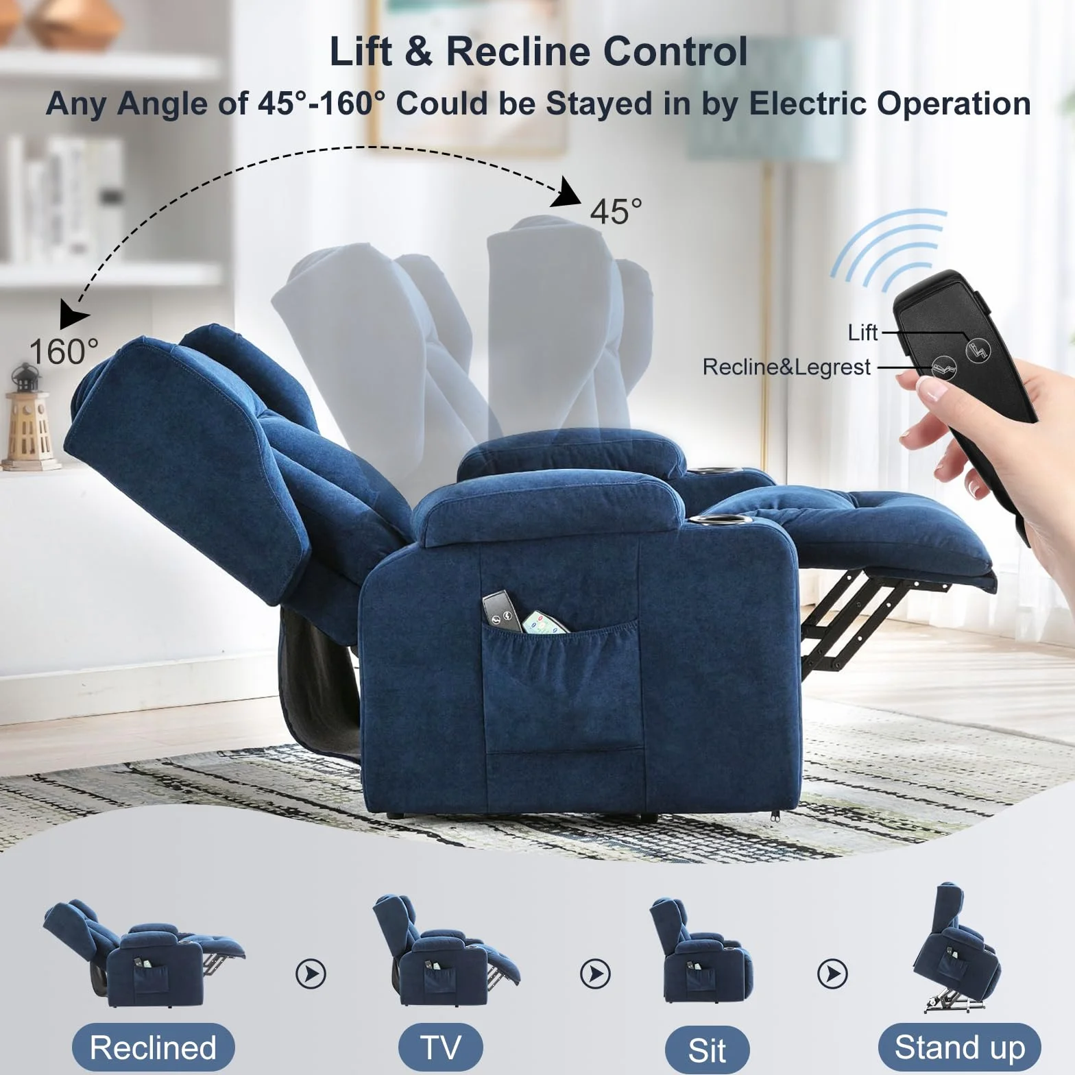 COMHOMA Sillón Relax Masaje Reclinable Eléctrico de Tela con 8 Puntos de Masaje Vibrante, Poltrona Reclinável Azul