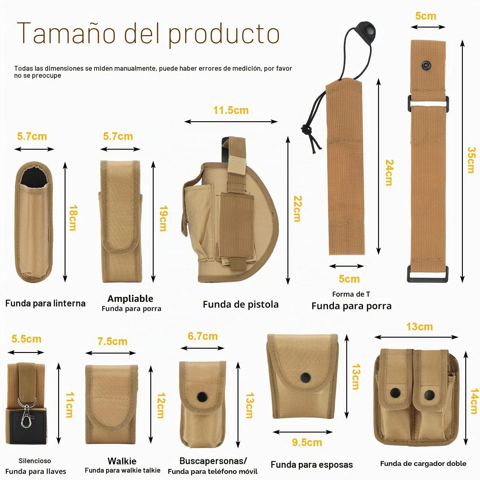 10 en 1 cinturón táctico de Utilidad Multifuncional al Aire Libre riñonera Equipo de Patrulla para Guardia de policía Caza de Seguridad con 9 Bolsas de componentes (Caqui)