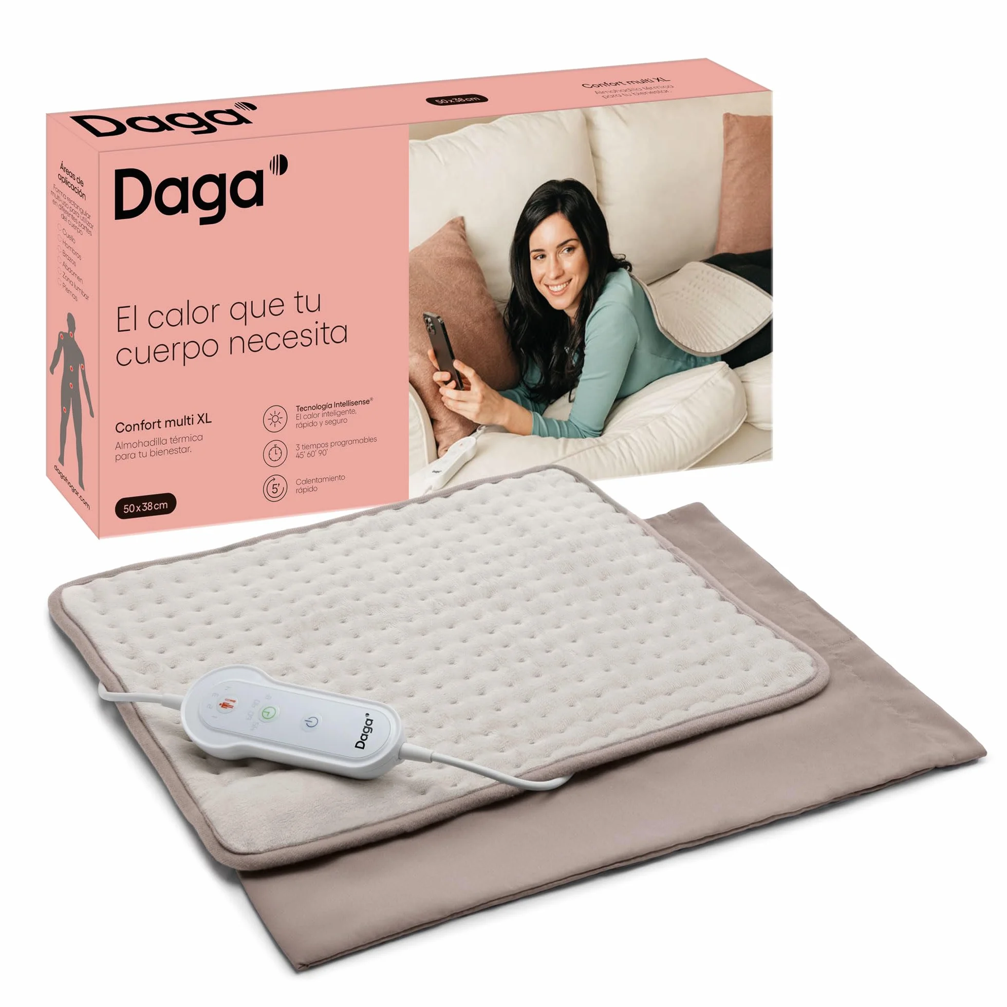 DAGA Almohadilla Térmica Confort Multi XL, Intellisense, 50 x 38 cm, 3 Programas, 4 Temperaturas