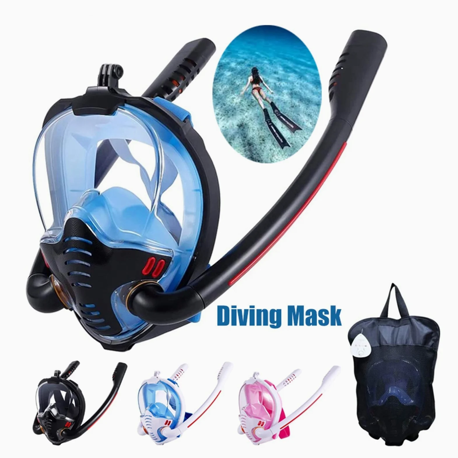 Respiracion bajo el agua Máscara De Esnórquel For Adultos, Máscara De Buceo De Cara Completa Antiniebla Subacuática, Gafas De Buceo, Equipo De Buceo For Natación Estabilidad ultraalta(Full Black,L/XL)