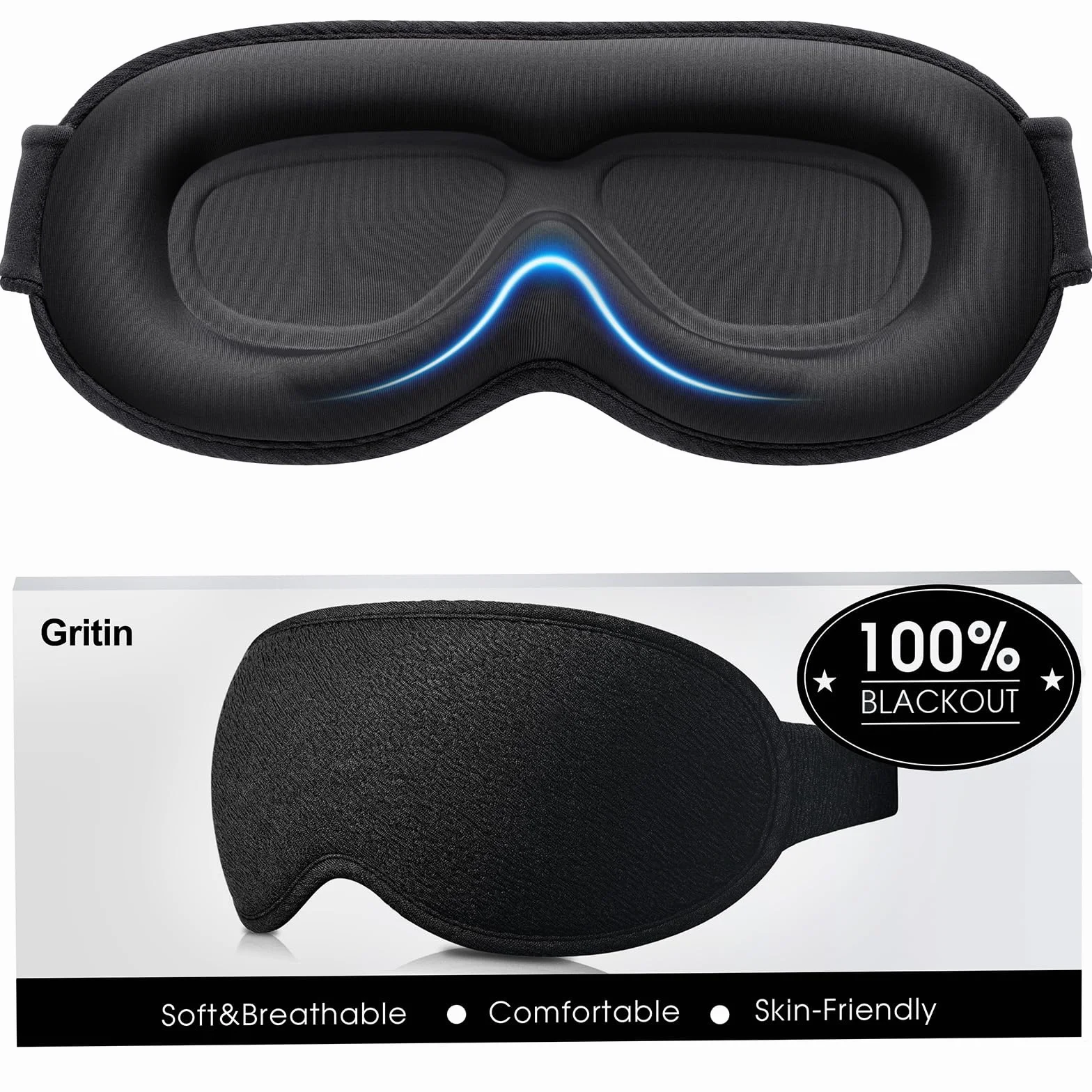 Gritin Antifaz para Dormir, Máscara de Dormir 3D Sin Presión Ocular, Ultrasuave y Cómodo para Mujer y Hombre