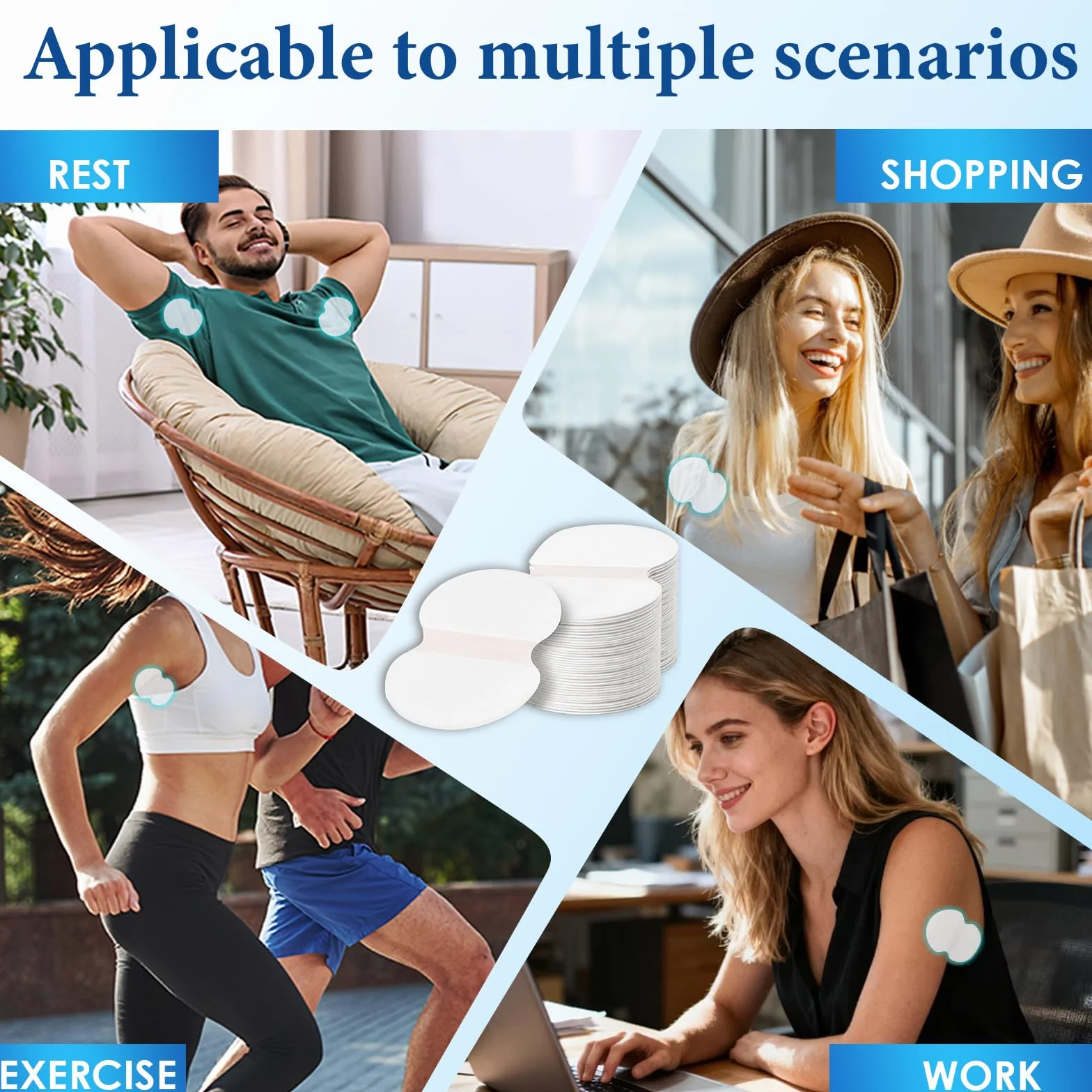 Almohadillas Autoadhesivas para Axilas, Protectoras para el Sudor, Invisibles, Absorción y Reducción de Olor, 80 Piezas