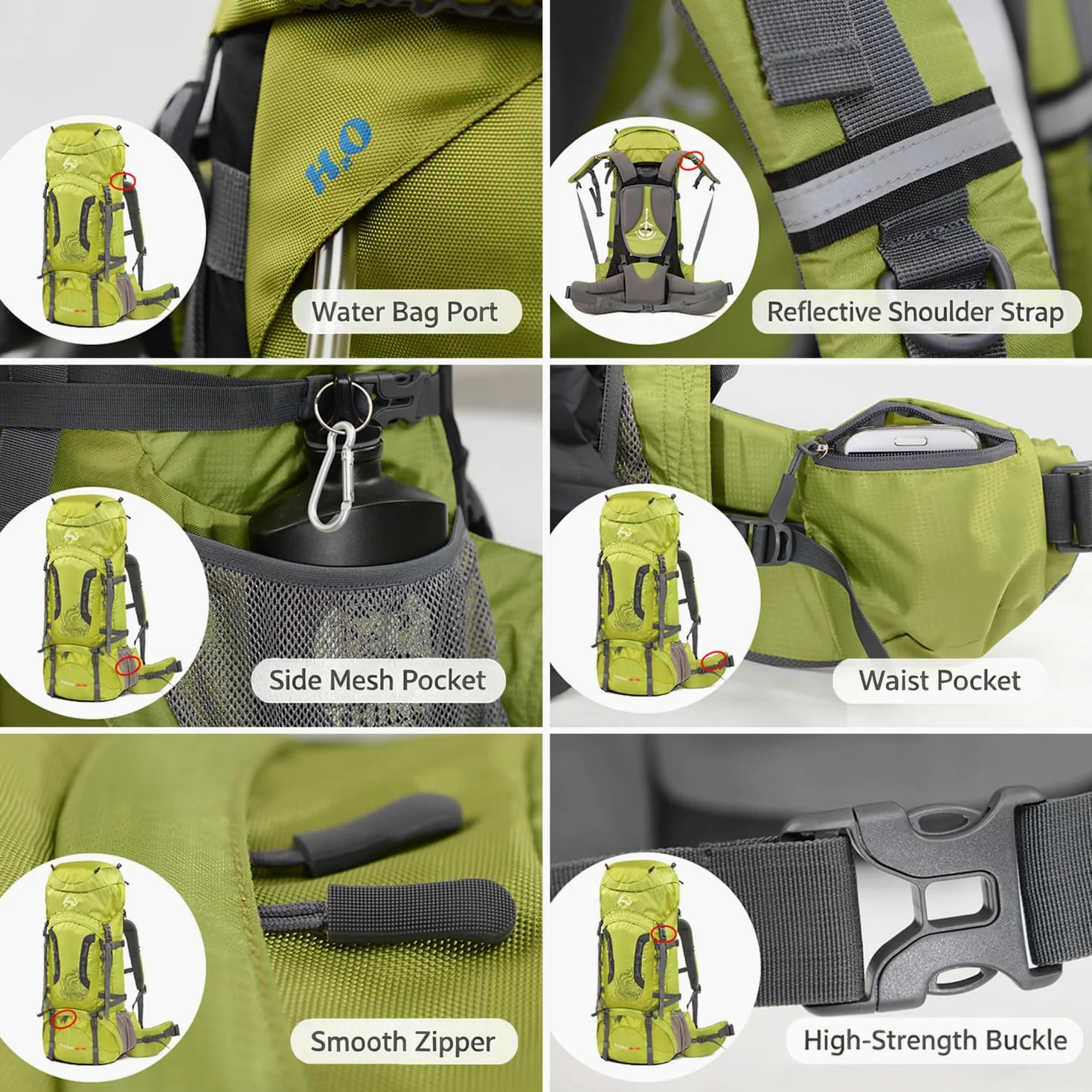 Wind Tour Outdoor 60L Mochila ligera Ripstop impermeable Trekking Bolsa Durable Sport Daypack con cubierta de lluvia para escalada senderismo ciclismo alpinismo (verde)