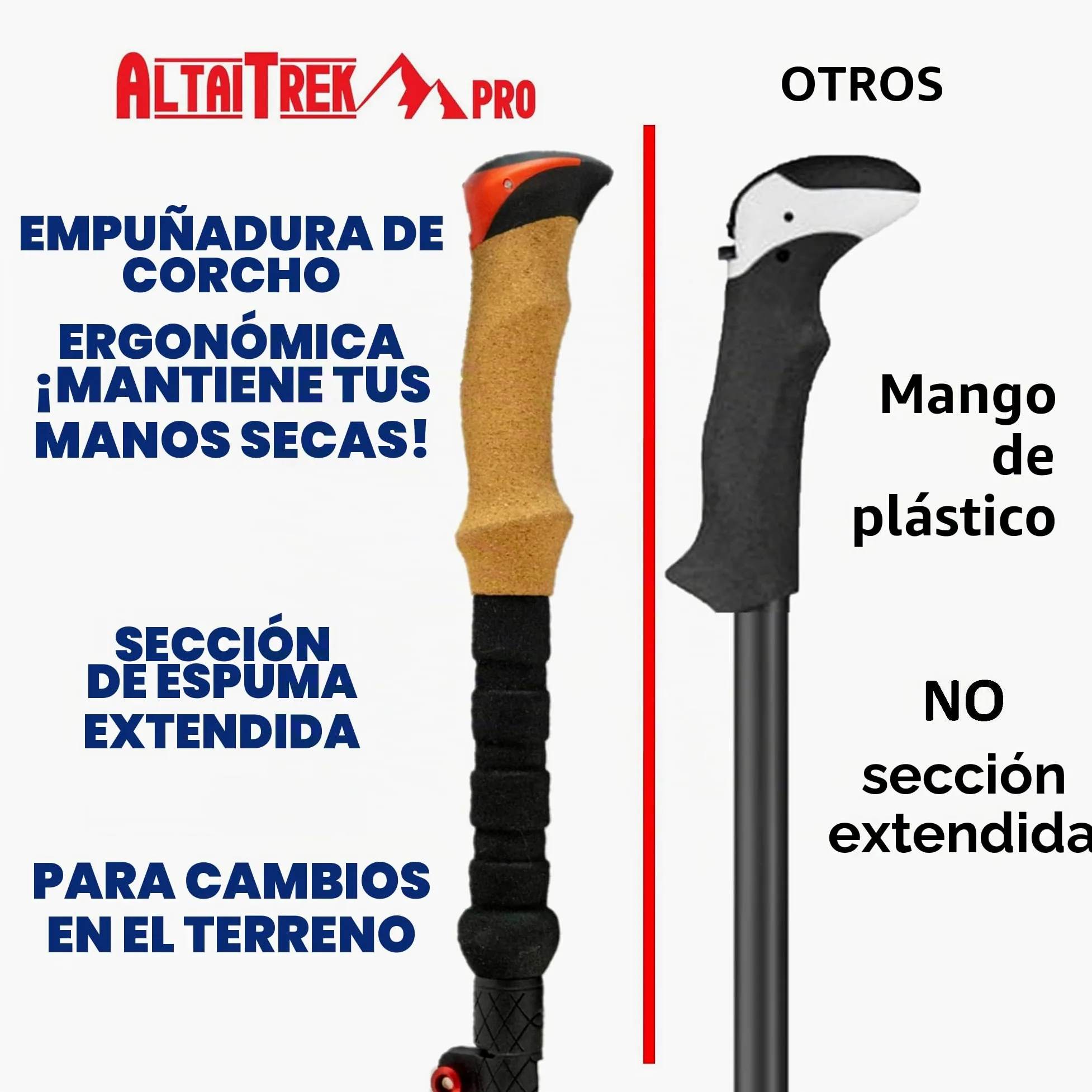 Bastones de Trekking telescópicos de Fibra de Carbono AltaiTrek PRO con Sistema de Bloqueo rápido, ultraligeros para Senderismo, montaña, Camping. Mango de Corcho Natural. Par