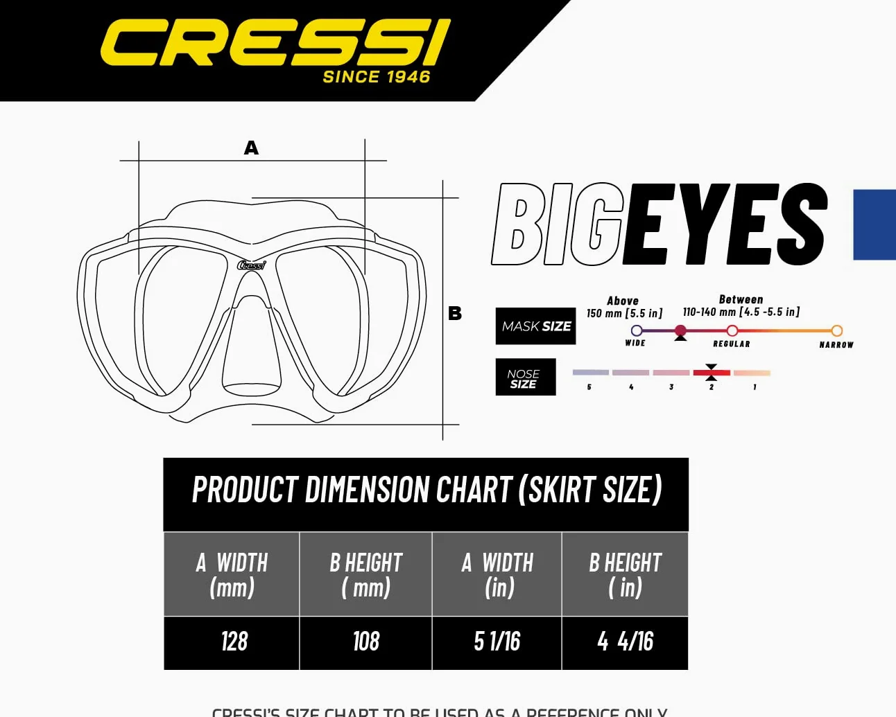Cressi Ojos Grandes de Buceo Snorkeling Amplia Vista – Máscara de Buceo Italiano Calidad Desde 1946