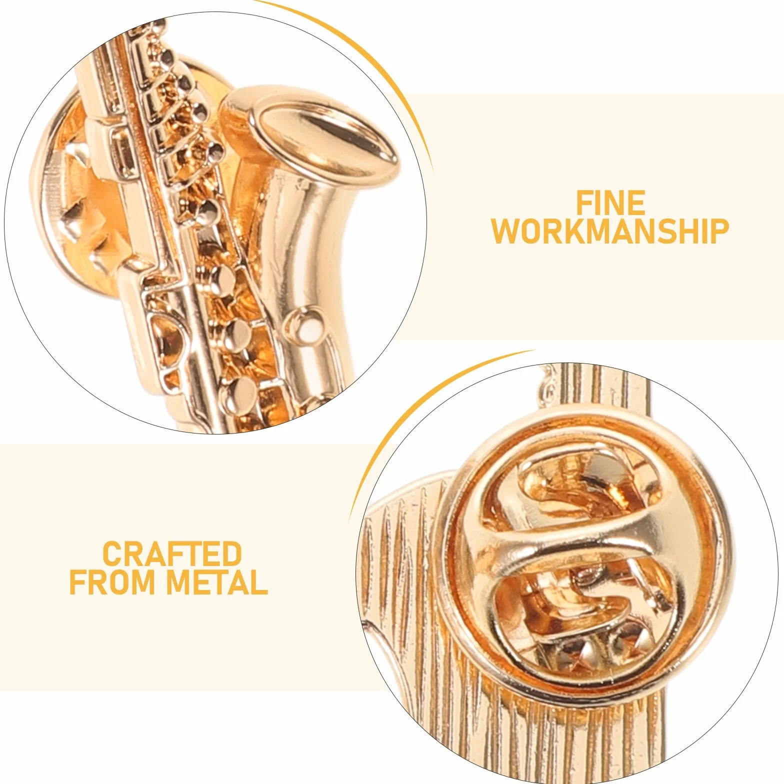 Genérico Pin de Solapa de Saxofón 2 Unidades, Prendedor Metálico Diseño Vintage para Músicos y Fans, Adecuado para Mochilas y Ropa en Conciertos y Actividades Cotidianas