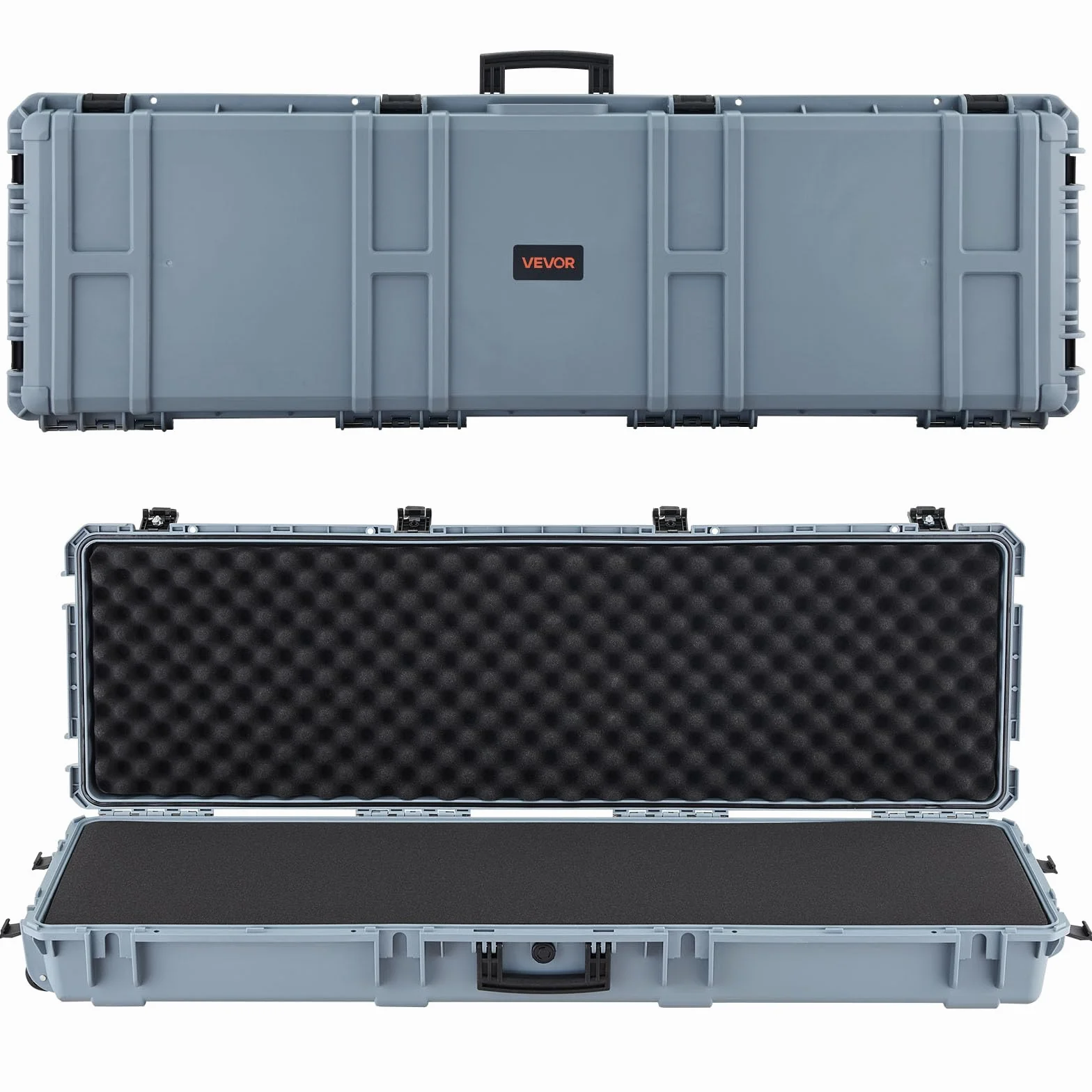 VEVOR Estuche Rígido para Armas Largas, con Cerradura y Espuma Precortada de 4 Capas, Enrollable, Resistente al Agua IP67 y Polvo, 1391 x 435 x 188 mm, Color Gris, para Viajes en Avión y Tren