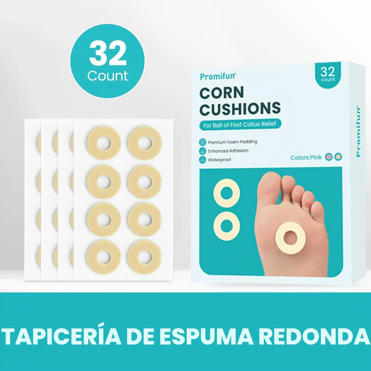 Promifun Protectores Plantares 32 Parches de Espuma Redondos Alivio Presión Rozaduras Callos Ampollas Beige