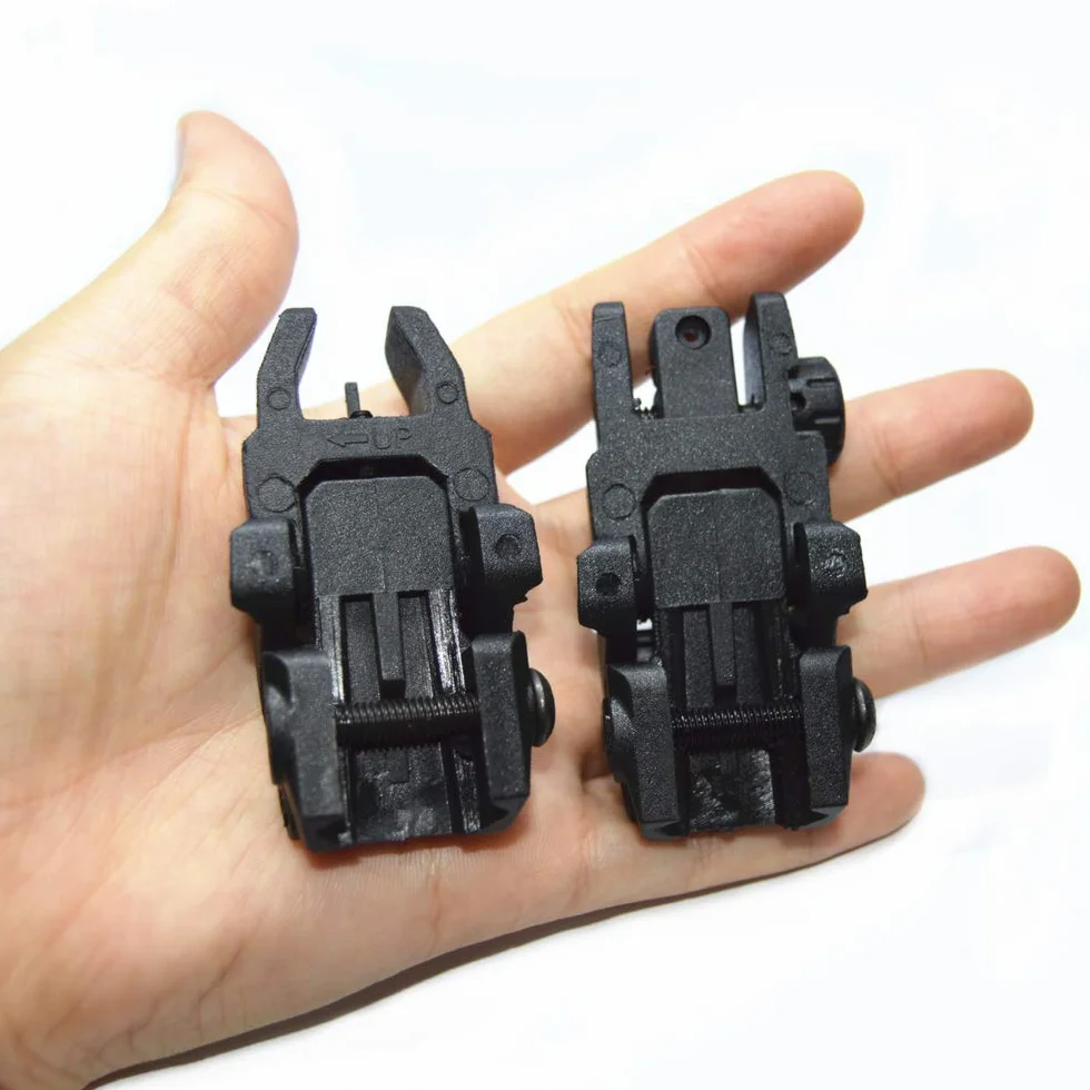 HWZ Newest Model Tactical Polymer Folding Front and Rear Set Flip Up Backup Sights (Black)