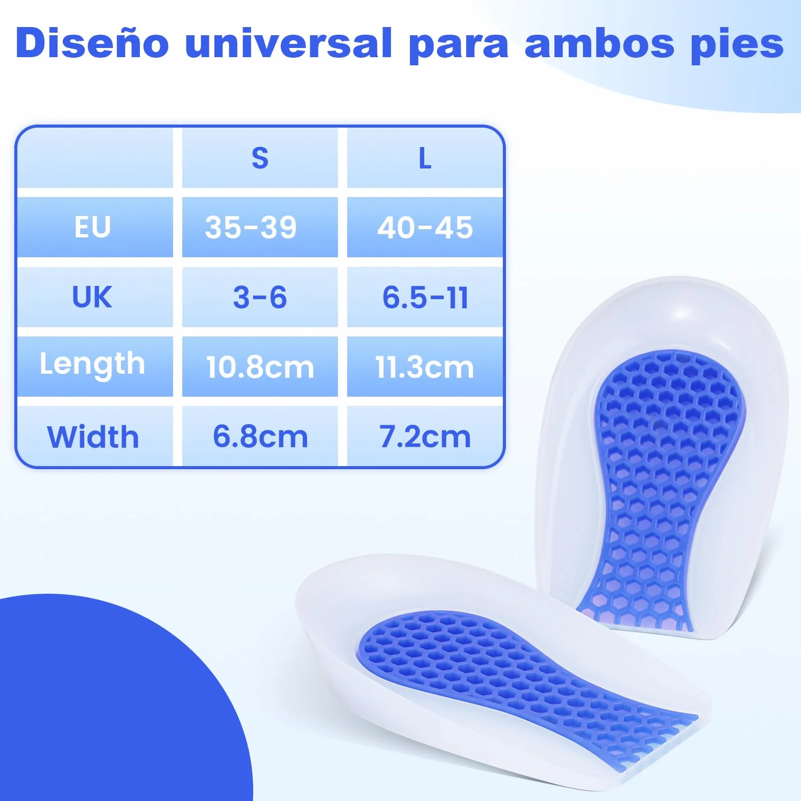 Taloneras de Gel de Silicona, Almohadillas para Talón, Soporte y Amortiguación, Transpirable (1 Par)