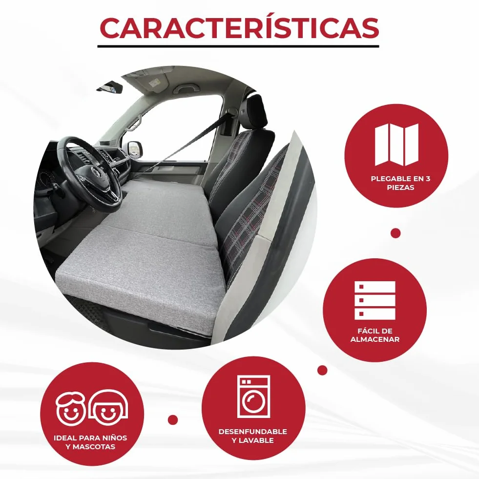 Colchón Plegable para Volkswagen VW T4, T5, T6 y T6.1 Transporter, Multivan, Caravelle, California Beach, Eurovan, Ocean, Camper Van