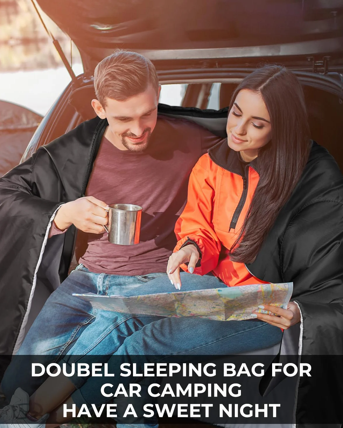 Ohuhu Saco de Dormir Doble Enorme 220x150cm con 2 Almohadas y una Bolsa de Transporte, Cuatro Doble Tiradores de la Cremallera - Temperatura Cómodo: 0 ° C ~ 10 ° C